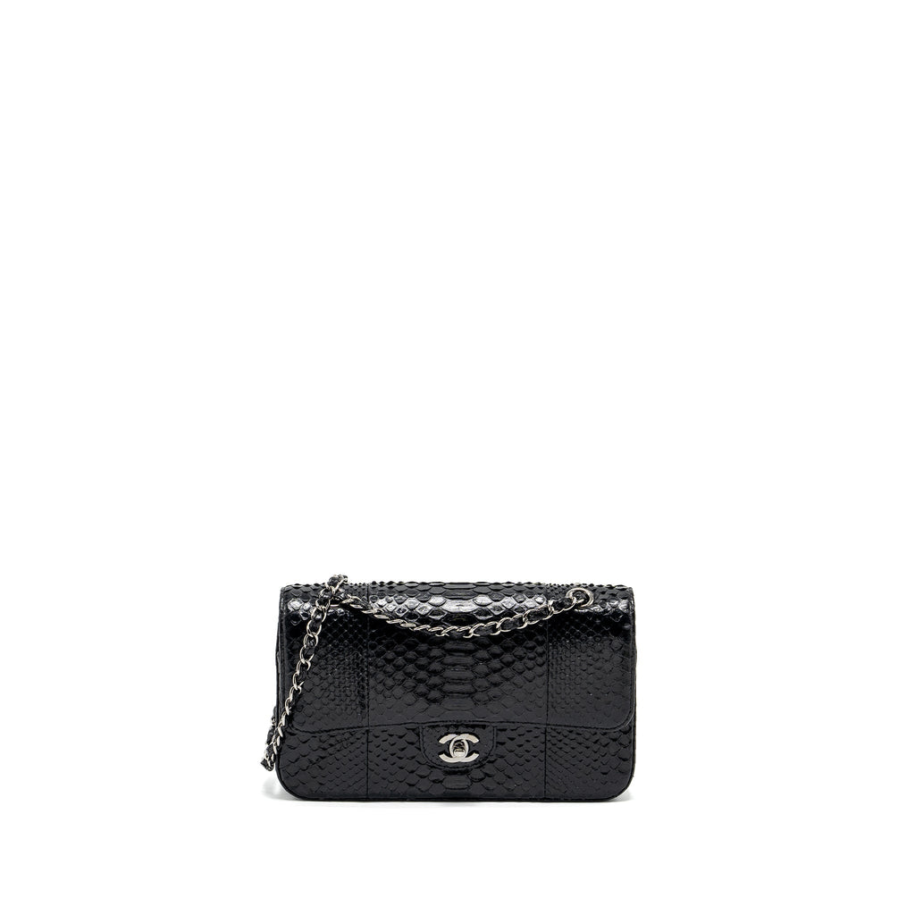 CHANEL MEDIUM CLASSIC DOUBLE FLAP BAG PYTHON BLACK SHW