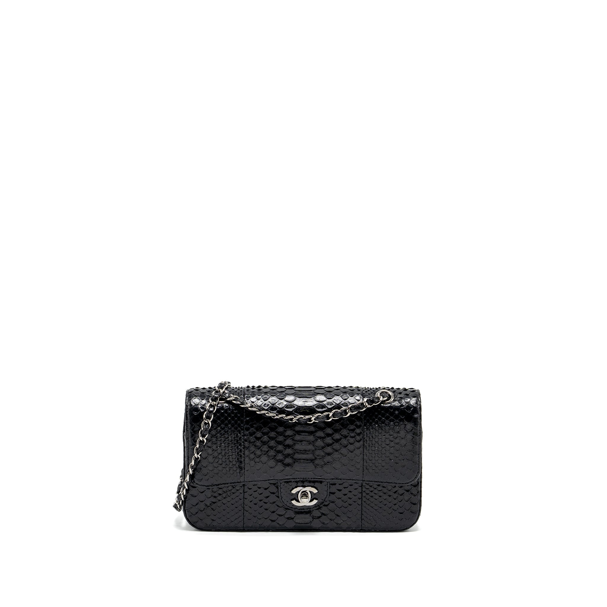 CHANEL MEDIUM CLASSIC DOUBLE FLAP BAG PYTHON BLACK SHW