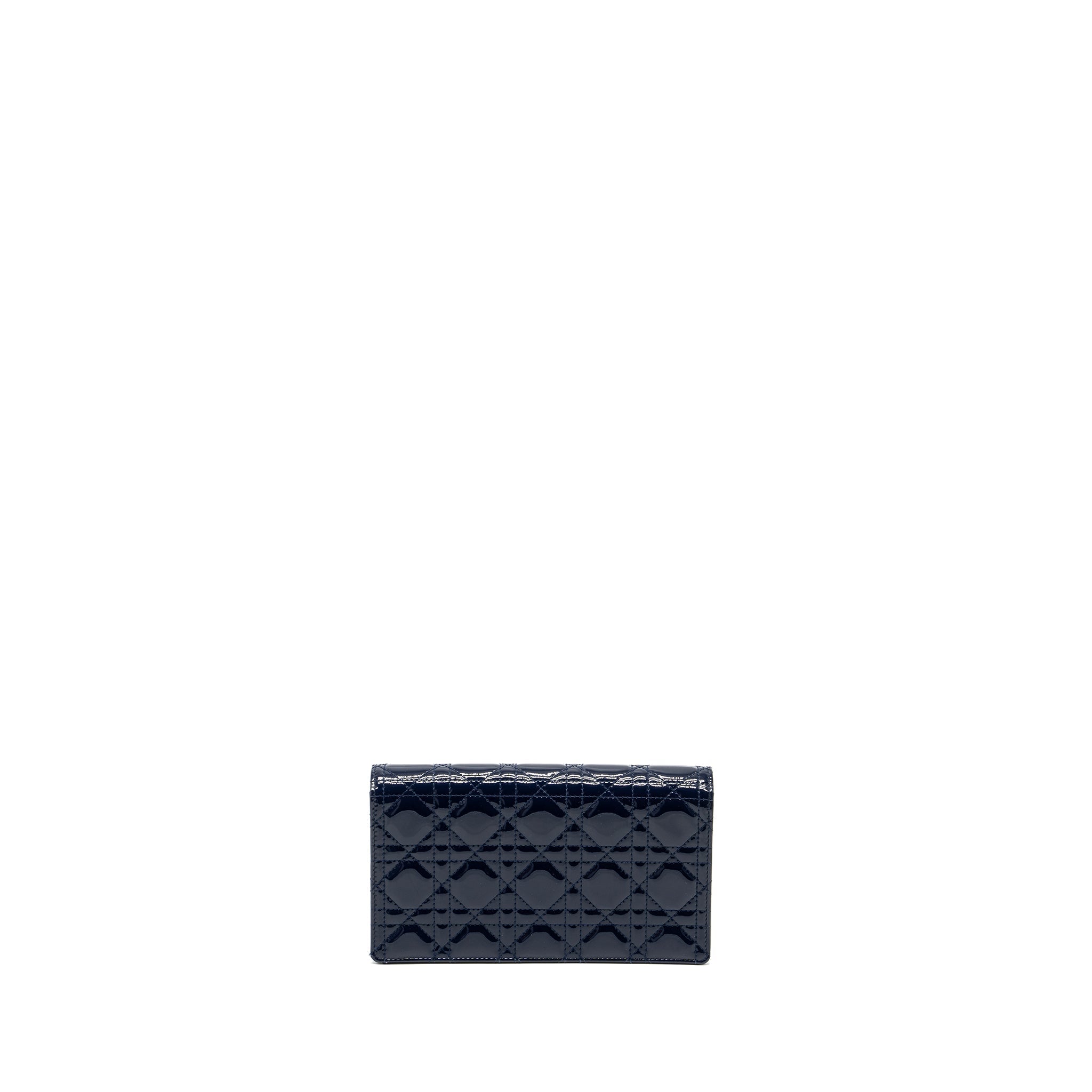 DIOR LADY DIOR POUCH WITH CHAIN PATENT DARK BLUE LGHW