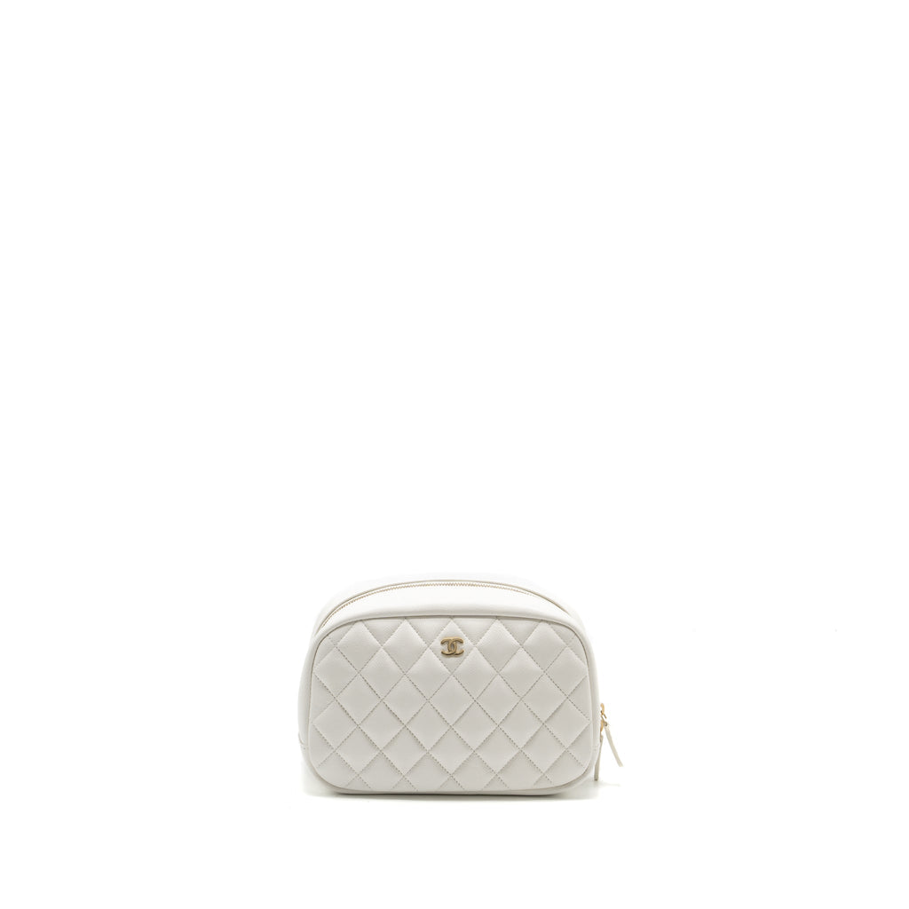 CHANEL TIMELESS CLASSIC POUCH GRAINED CALFSKIN WHITE LGHW (MICROCHIP)