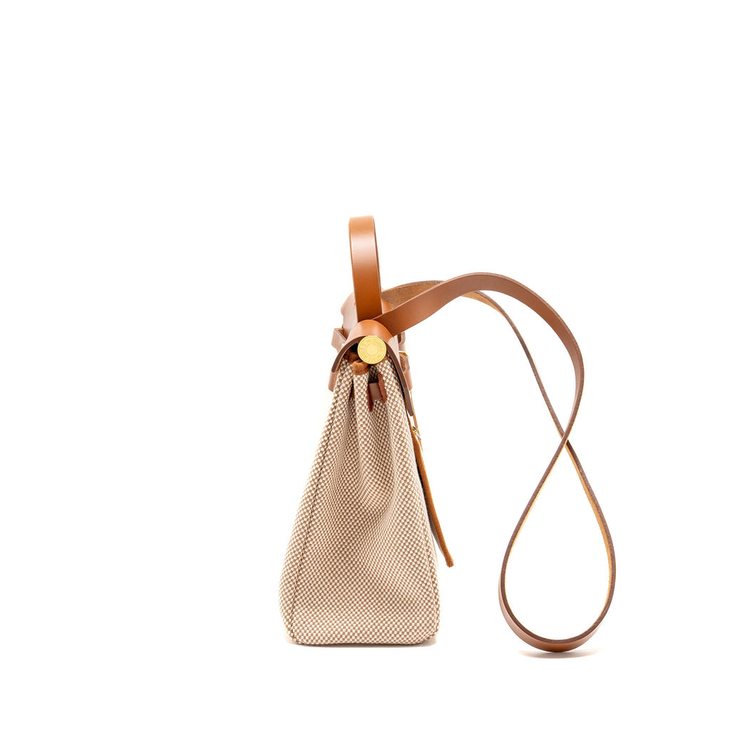 HERMES HERBAG 31 ZIP BAG CANVAS/VACHE HUNTER ECRU-BEIGE/FAUVE GHW
