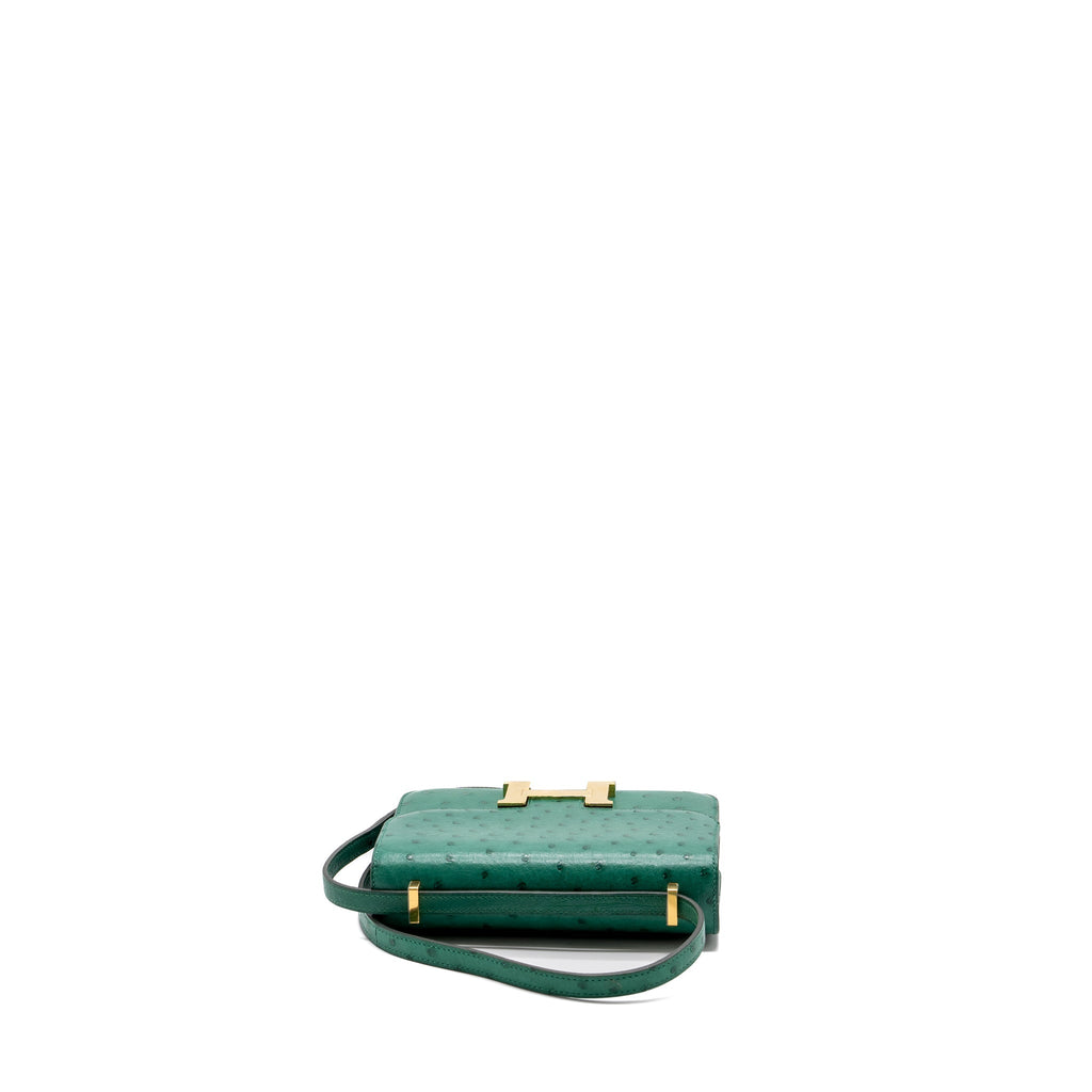HERMES MINI CONSTANCE OSTRICH VERT VERTIGO GHW