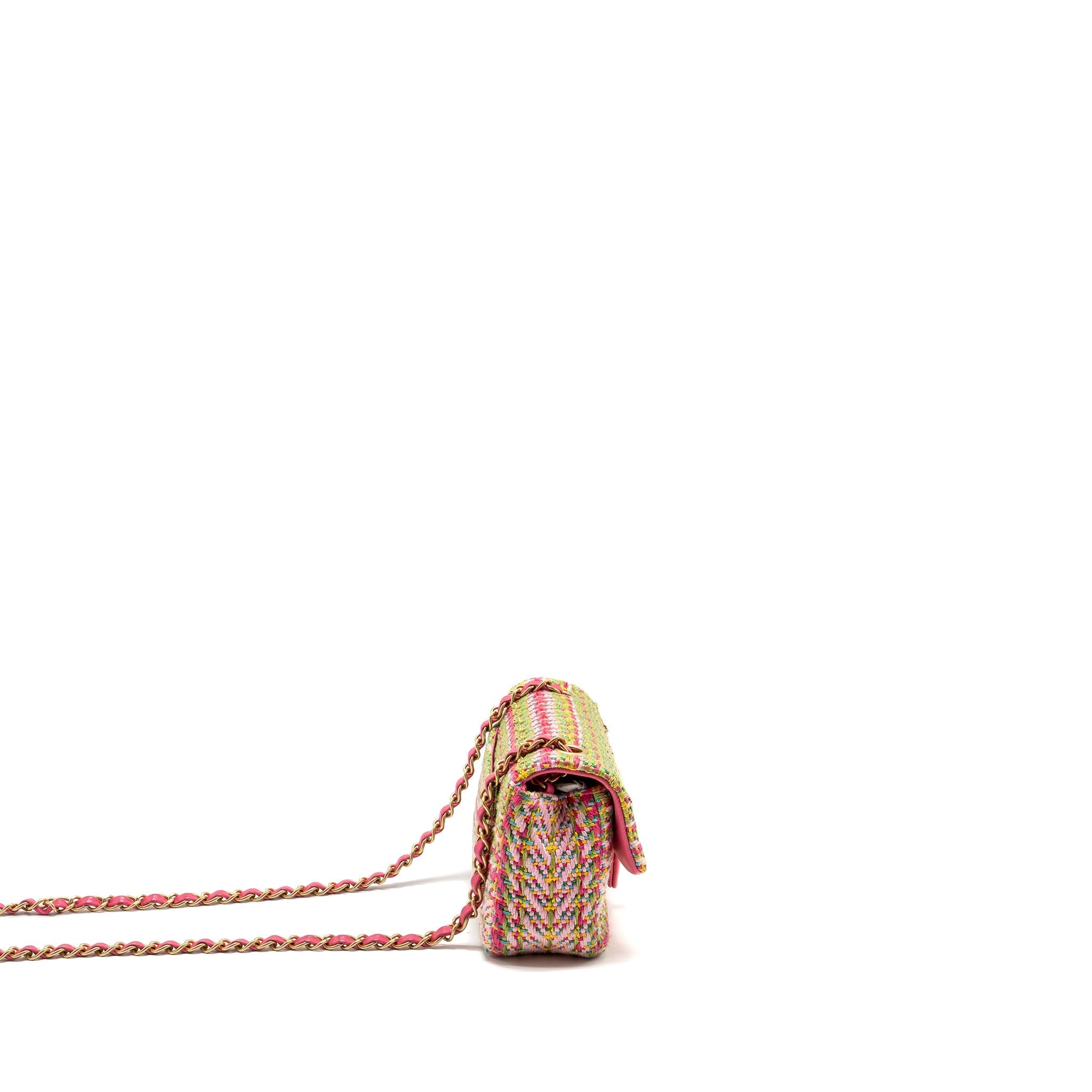 CHANEL 21C MINI RECTANGULAR FLAP BAG TWEED MULTICOLOUR GHW