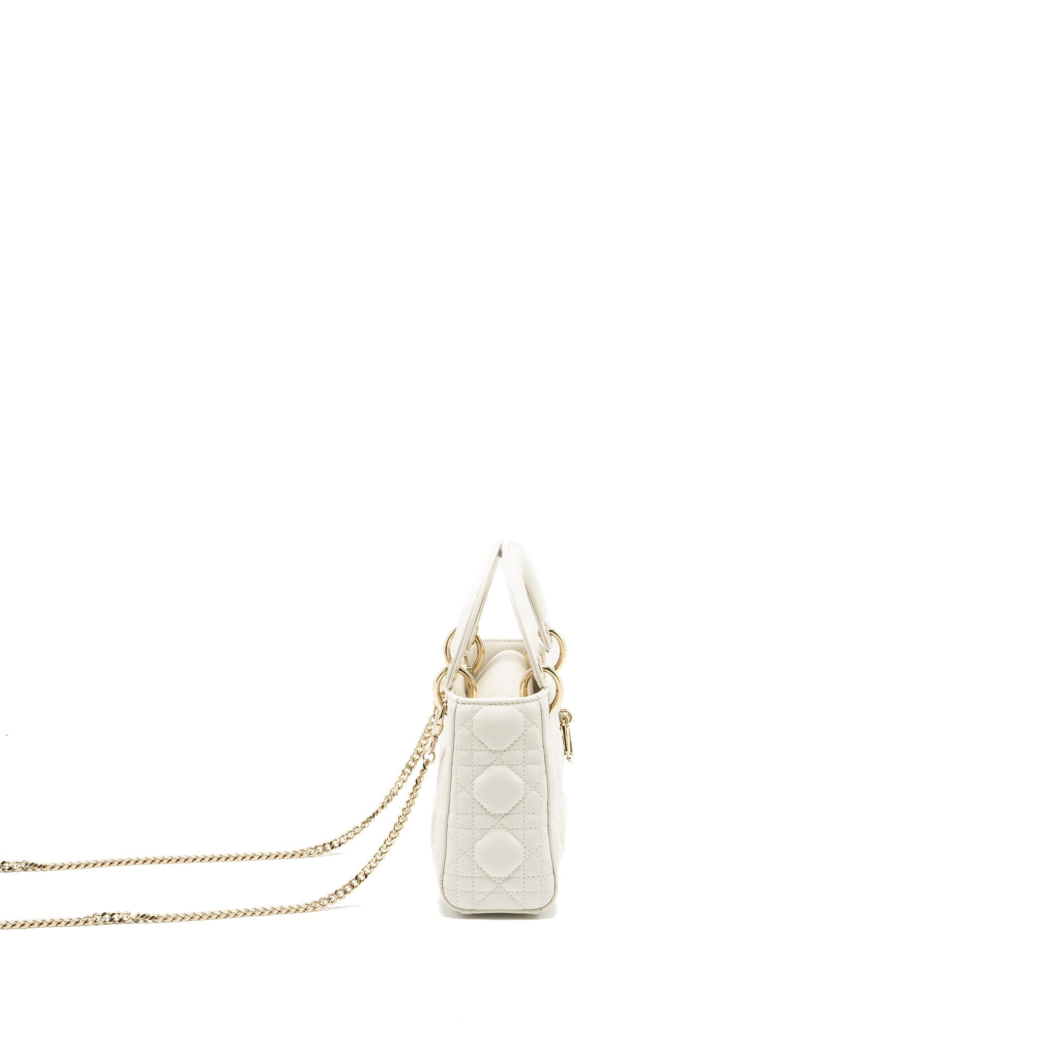 DIOR MINI LADY DIOR LAMBSKIN WHITE LGHW