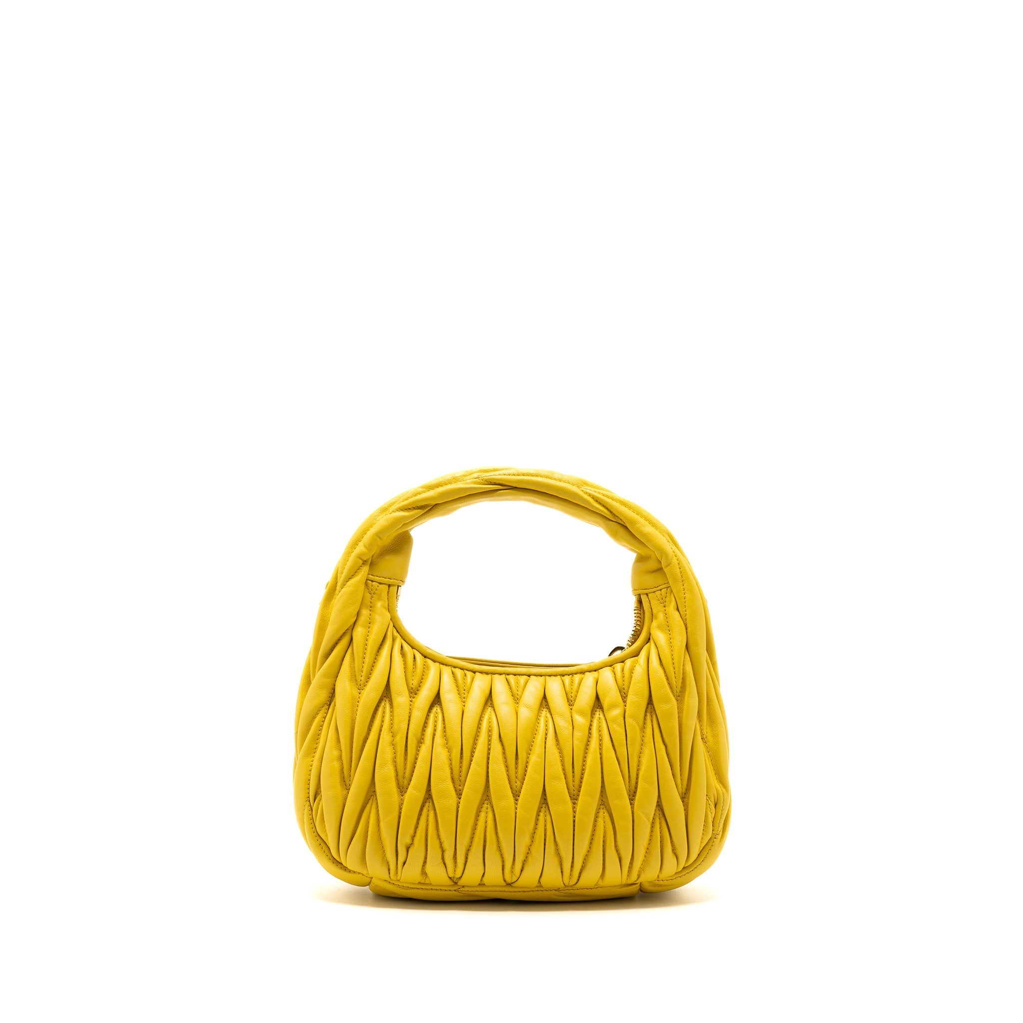 MIUMIU WANDER MATELASSE MINI HOBO BAG NAPPA YELLOW GHW