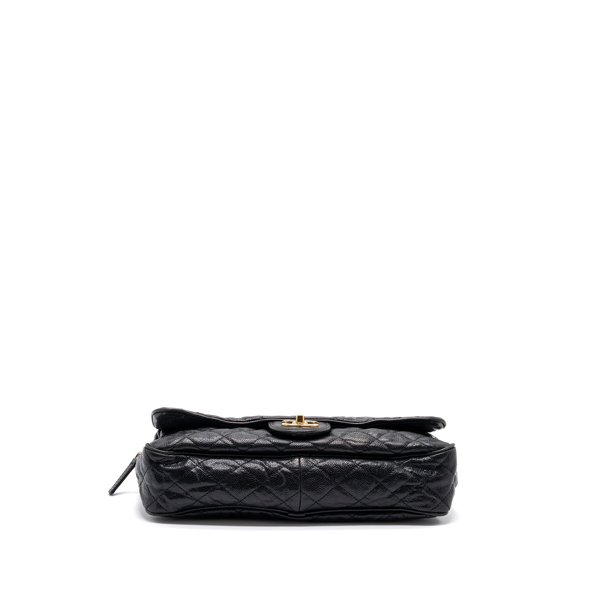 CHANEL LARGE FLAP BAG GRAINED CALFSKIN BLACK BRUSHED GHW