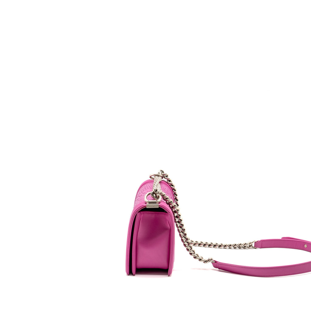 CHANEL MEDIUM BOY FLAP BAG PYTHON PINK BRUSHED SHW