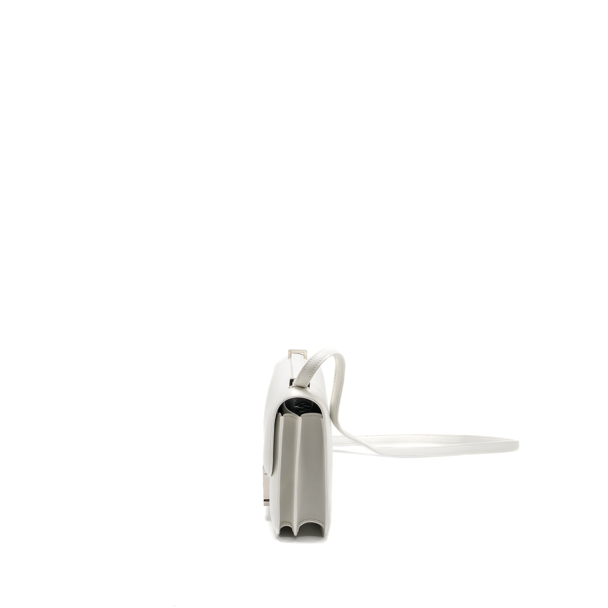 HERMES MINI CONSTANCE EVERCOLOR/ALLIGATOR MISSISSIPPIENSIS LISSE BUCKLE NEW WHITE / GRIS CIMENT SHW