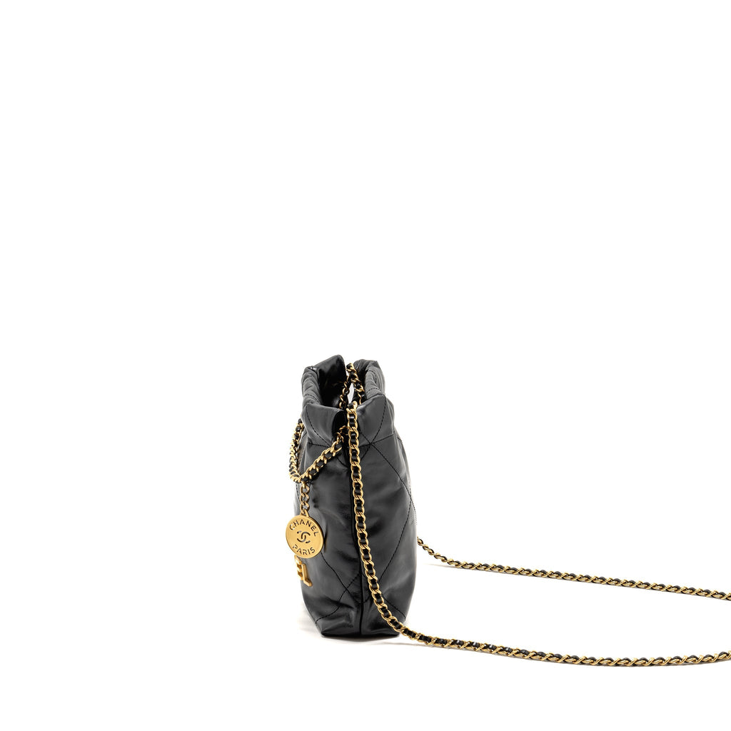 CHANEL MINI 22 BAG CALFSKIN BLACK GHW (MICROCHIP)