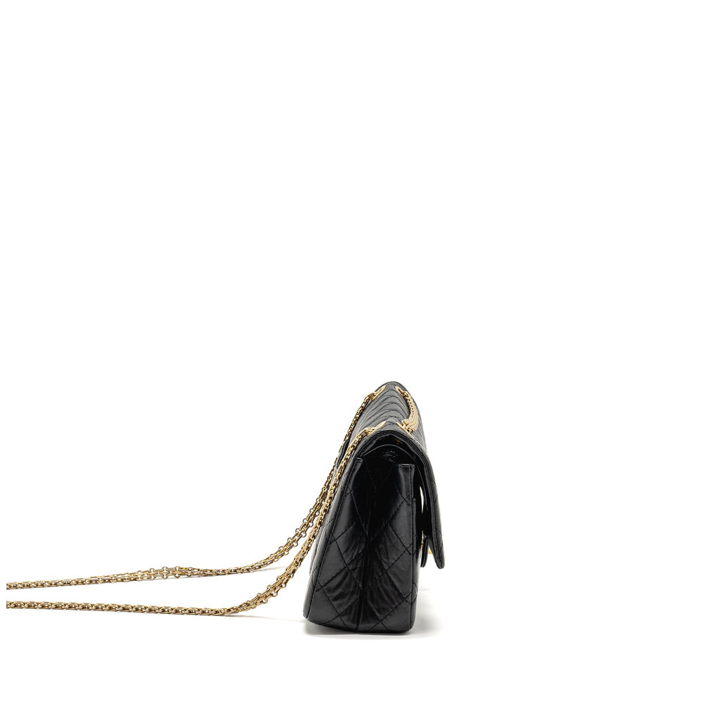 CHANEL LARGE 2.55 226 REISSUE DOUBLE FLAP BAG AGED CALFSKIN BLACK GHW