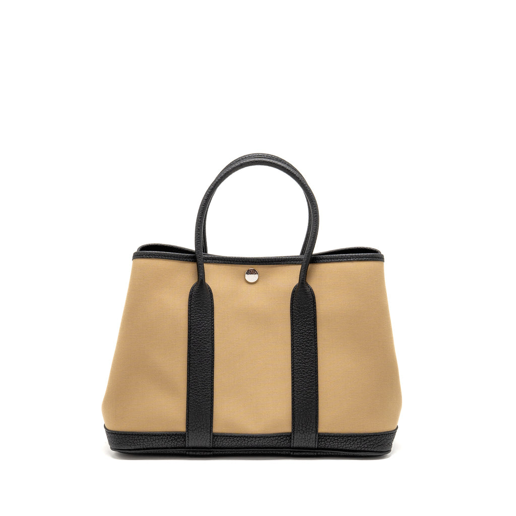 HERMES GARDEN PARTY 30 CANVAS/NEGONDA LEATHER TRENCH/BLACK SHW
