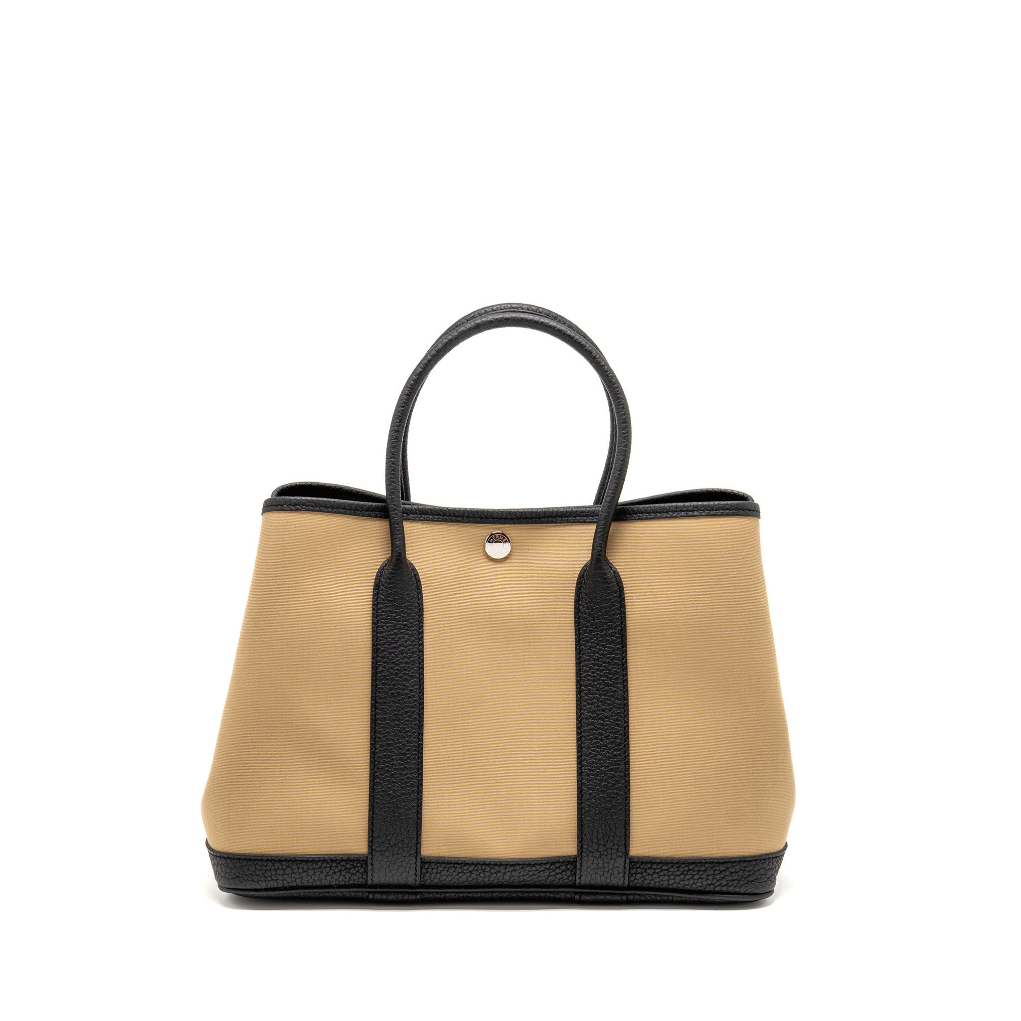 HERMES GARDEN PARTY 30 CANVAS/NEGONDA LEATHER TRENCH/BLACK SHW