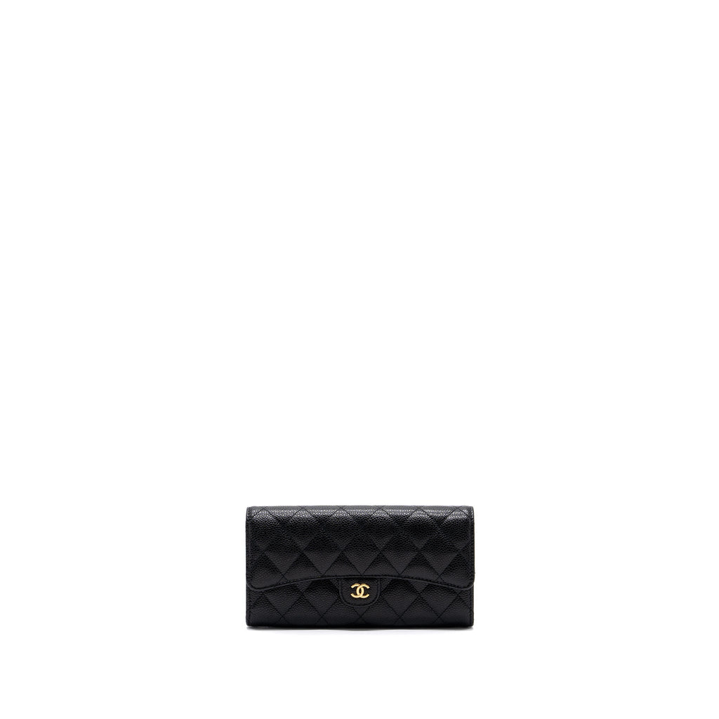 CHANEL CLASSIC FLAP WALLET GRAINED CALFSKIN BLACK GHW