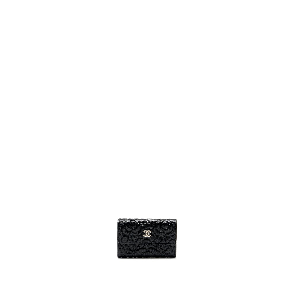 CHANEL CAMELLIA EMBOSSED CARD HOLDER CAVIAR BLACK SHW