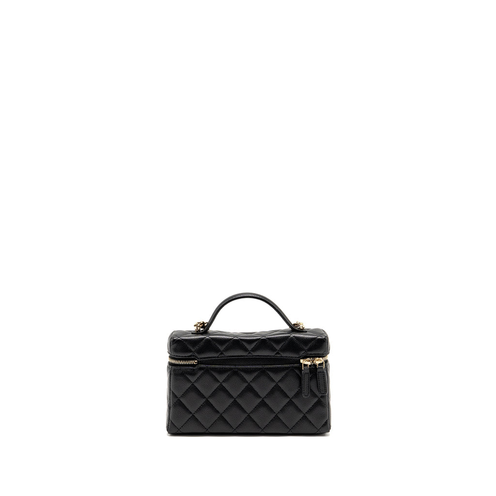 CHANEL 25P CC TOP HANDLE VANITY WITH CHAIN CAVIAR BLACK LGHW (MICROCHIP)