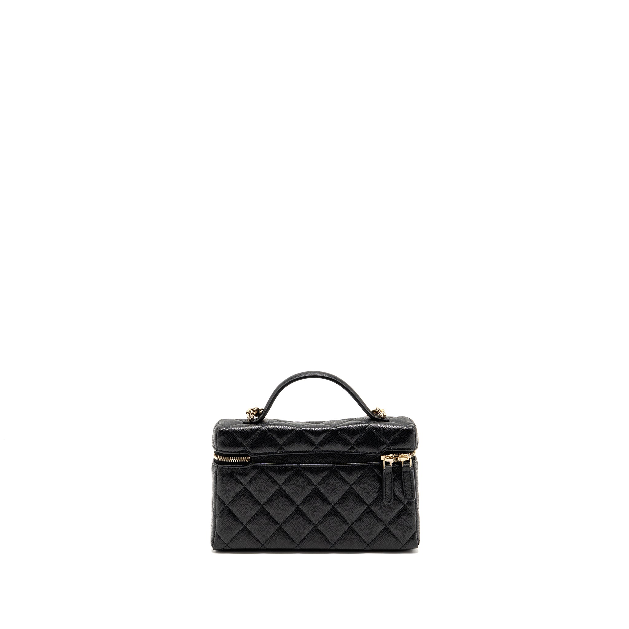 CHANEL 25P CC TOP HANDLE VANITY WITH CHAIN CAVIAR BLACK LGHW (MICROCHIP)