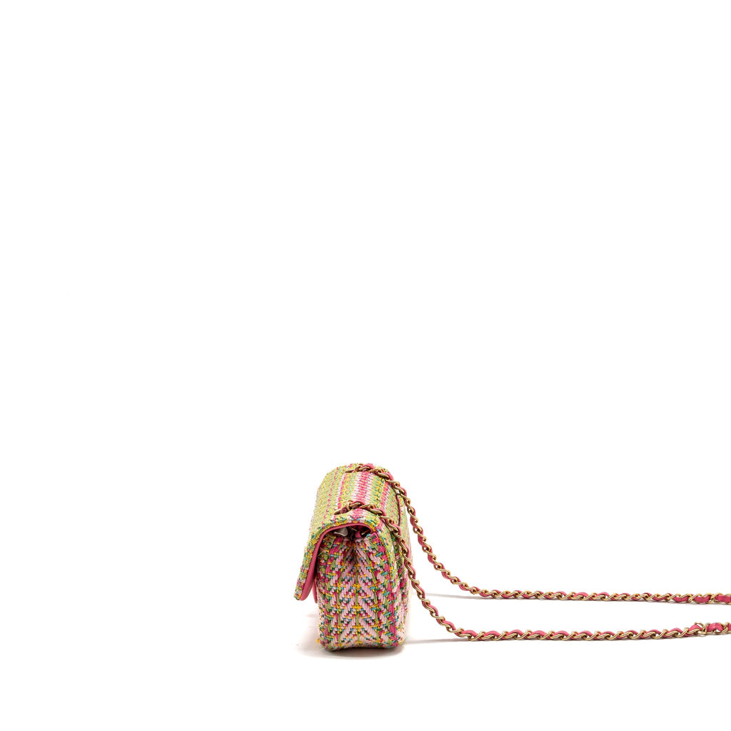 CHANEL 21C MINI RECTANGULAR FLAP BAG TWEED MULTICOLOUR GHW