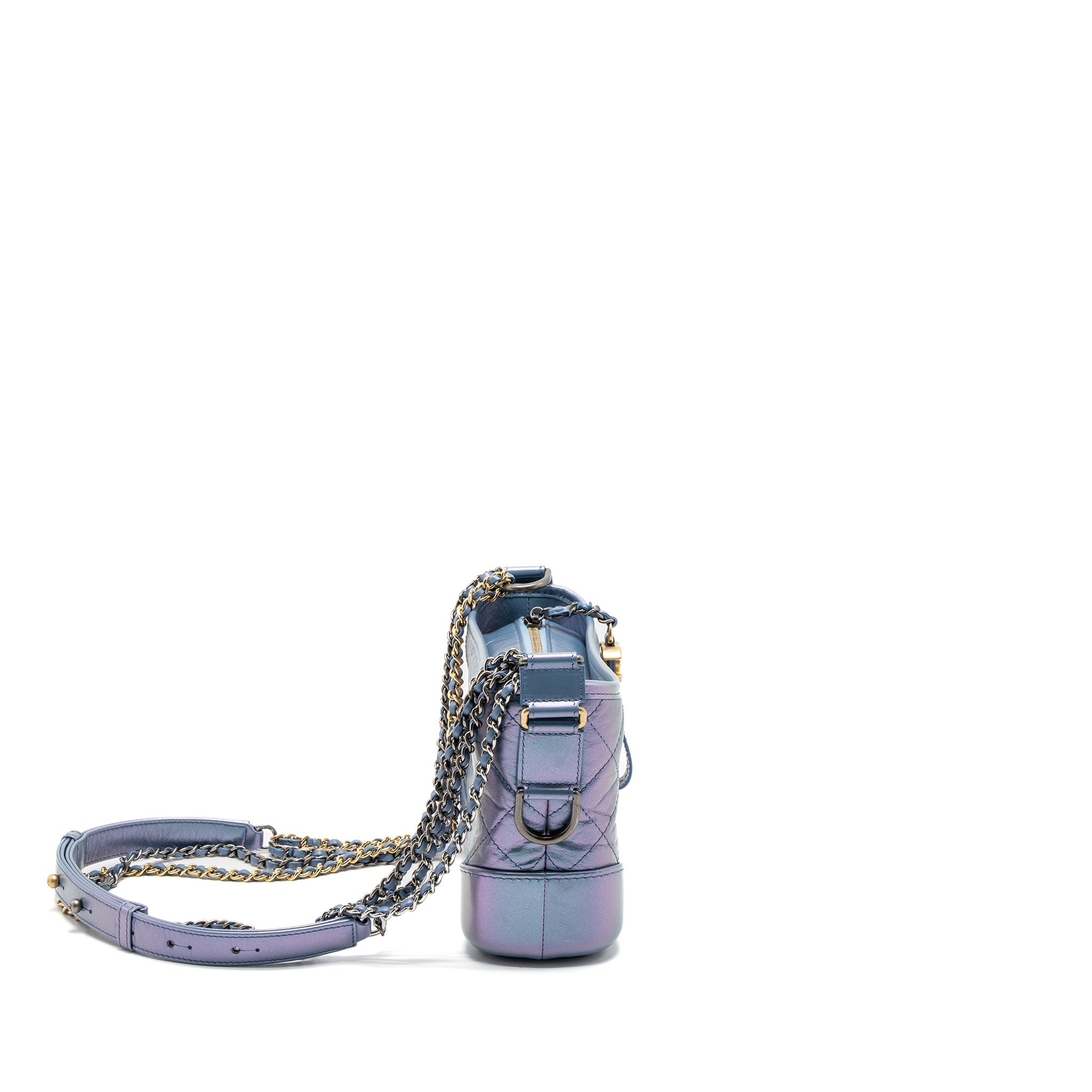 CHANEL SMALL GABRIELLE HOBO BAG AGED CALFSKIN IRIDESCENT BLUE MULTICOLOUR HARDWARE