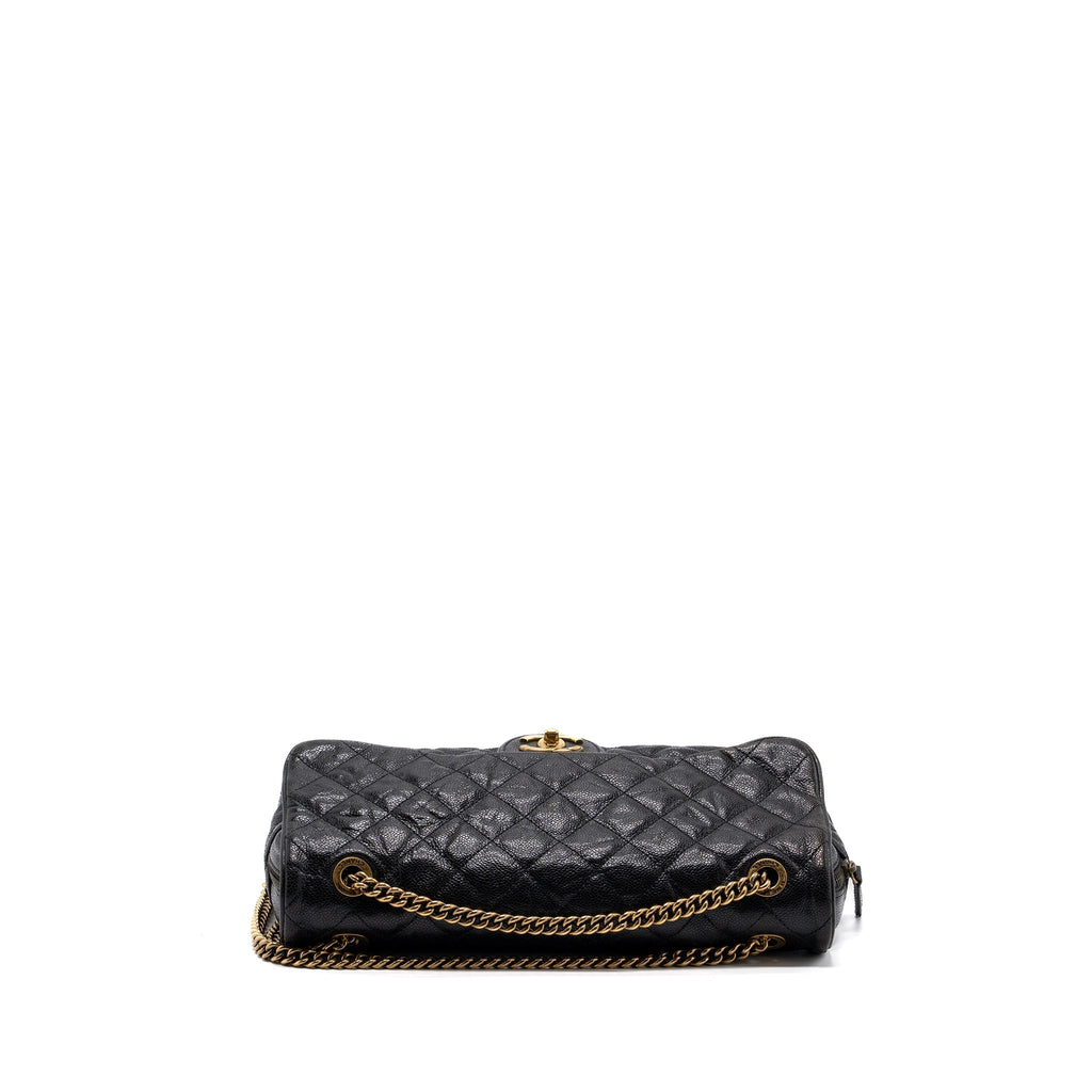 CHANEL LARGE FLAP BAG GRAINED CALFSKIN BLACK BRUSHED GHW