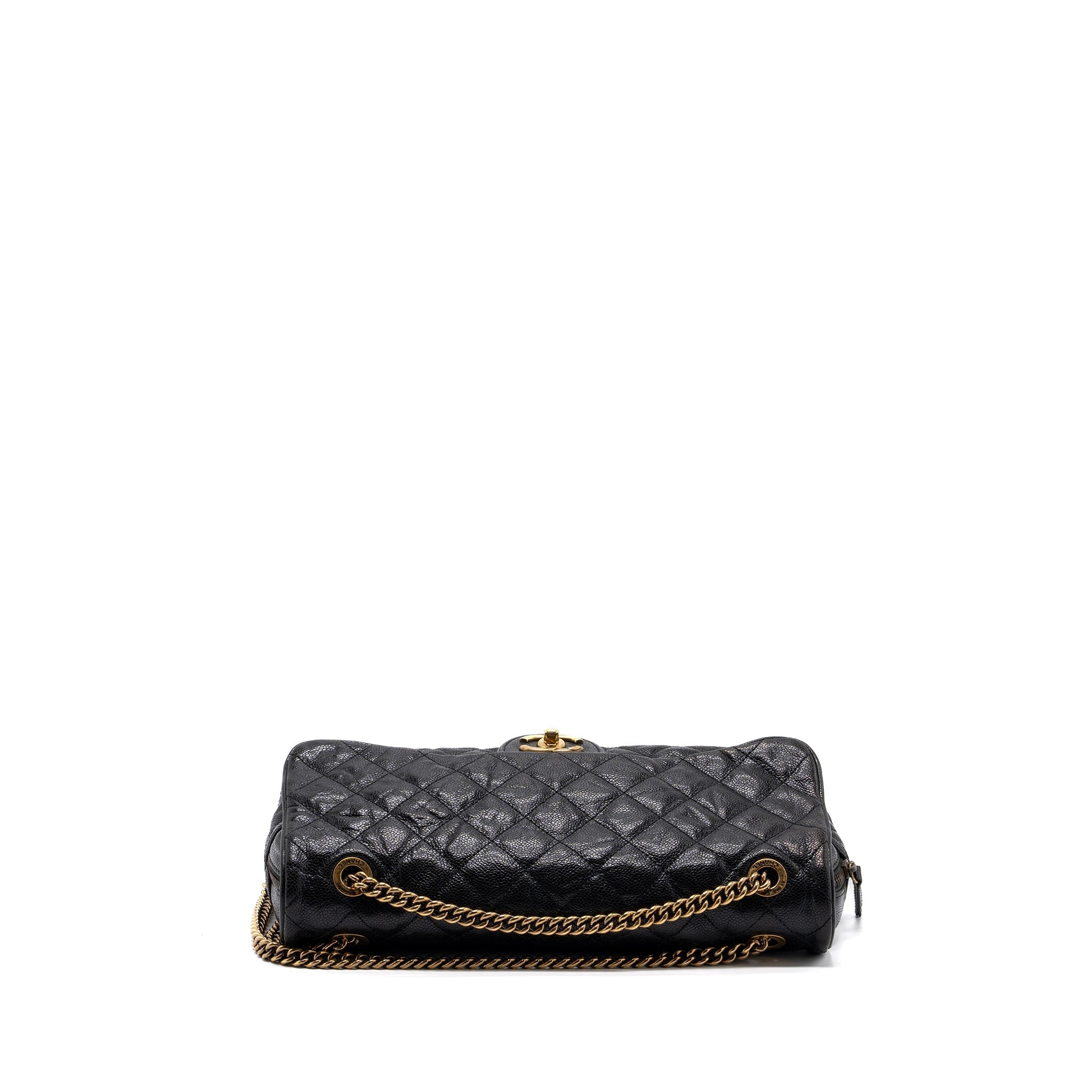 CHANEL LARGE FLAP BAG GRAINED CALFSKIN BLACK BRUSHED GHW