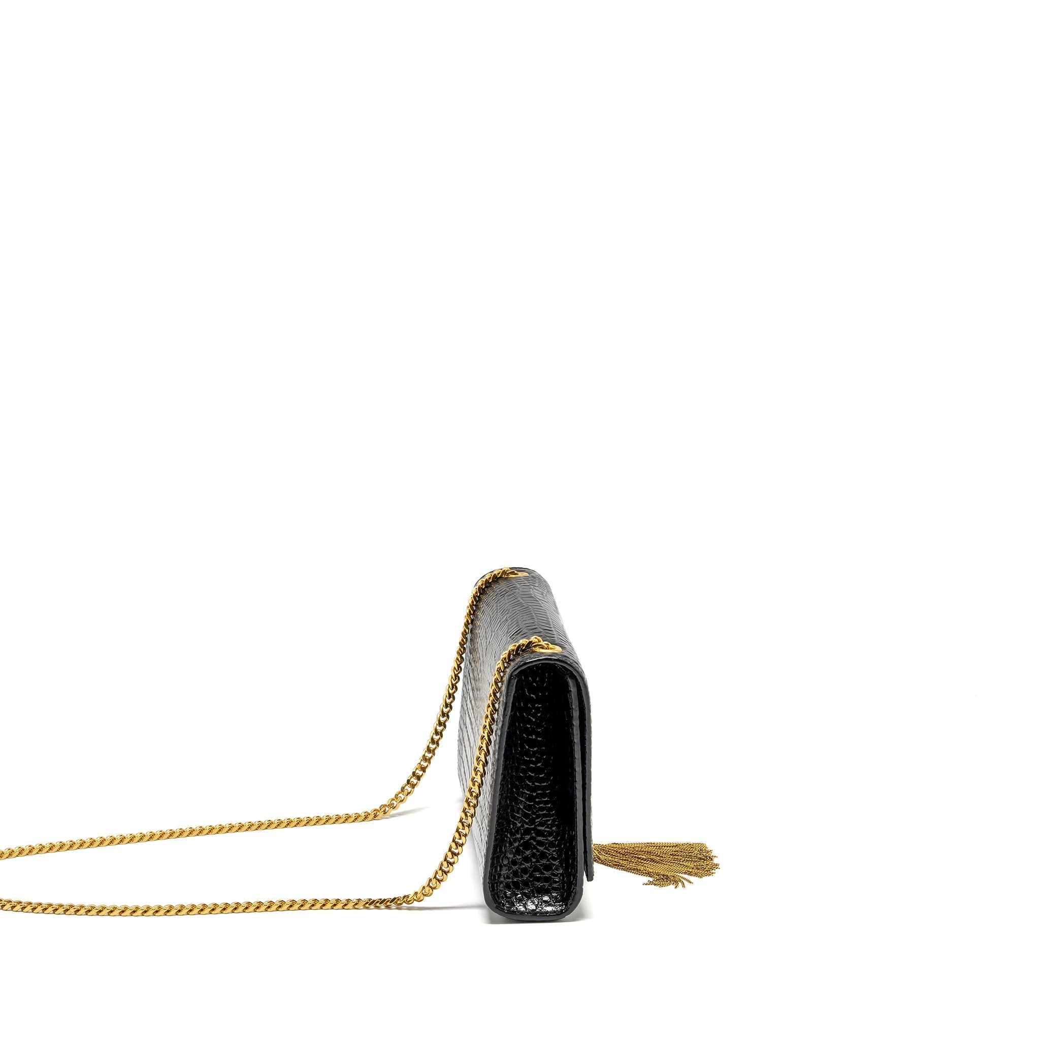 SAINT LAURENT/YSL KATE TASSEL BAG CROC-EMBOSSED CALFSKIN BLACK GHW