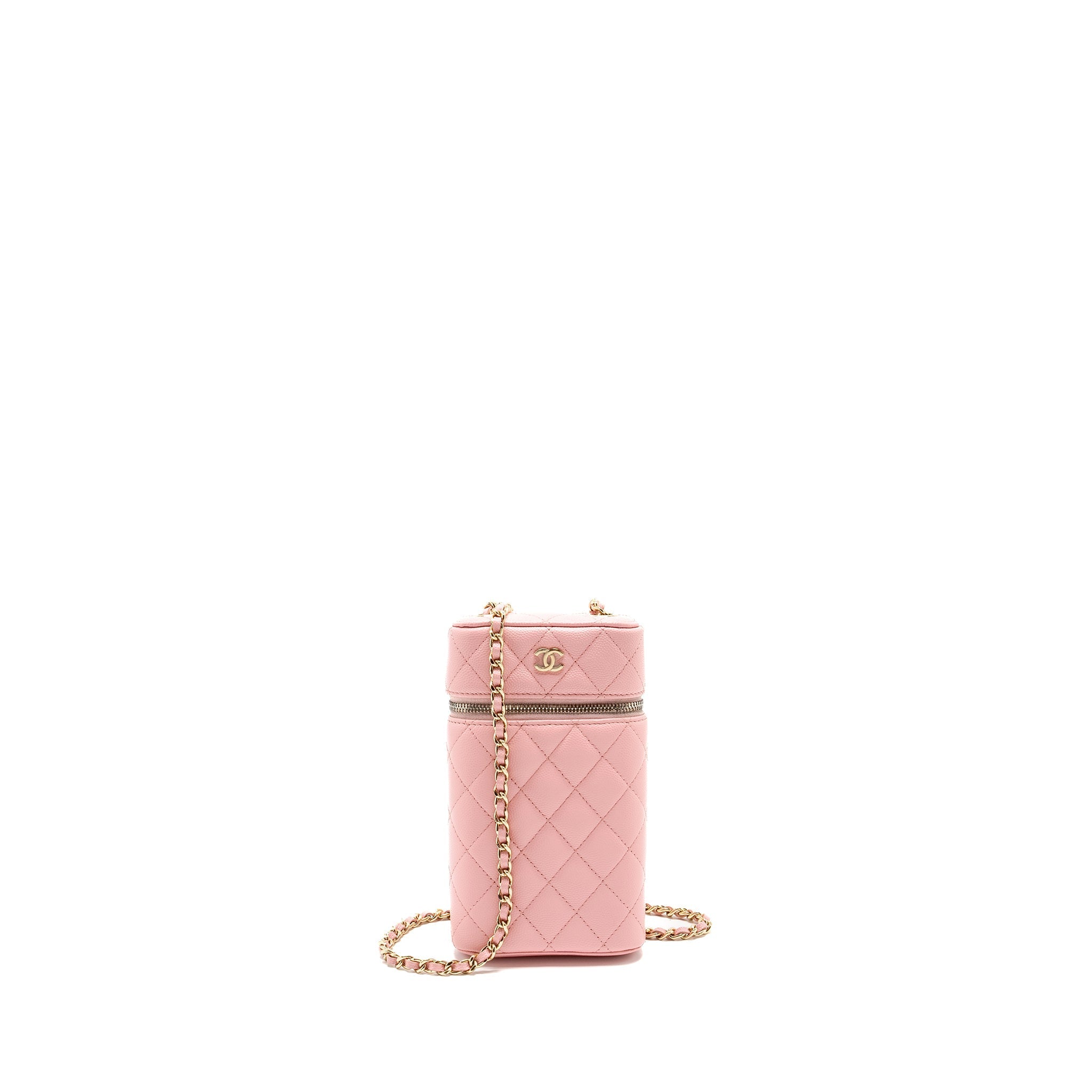 CHANEL VANITY PHONE HOLDER WITH CHAIN CAVIAR PINK LGHW