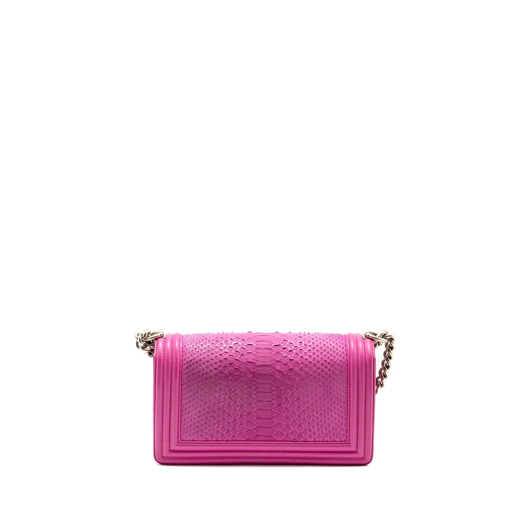 CHANEL MEDIUM BOY FLAP BAG PYTHON PINK BRUSHED SHW