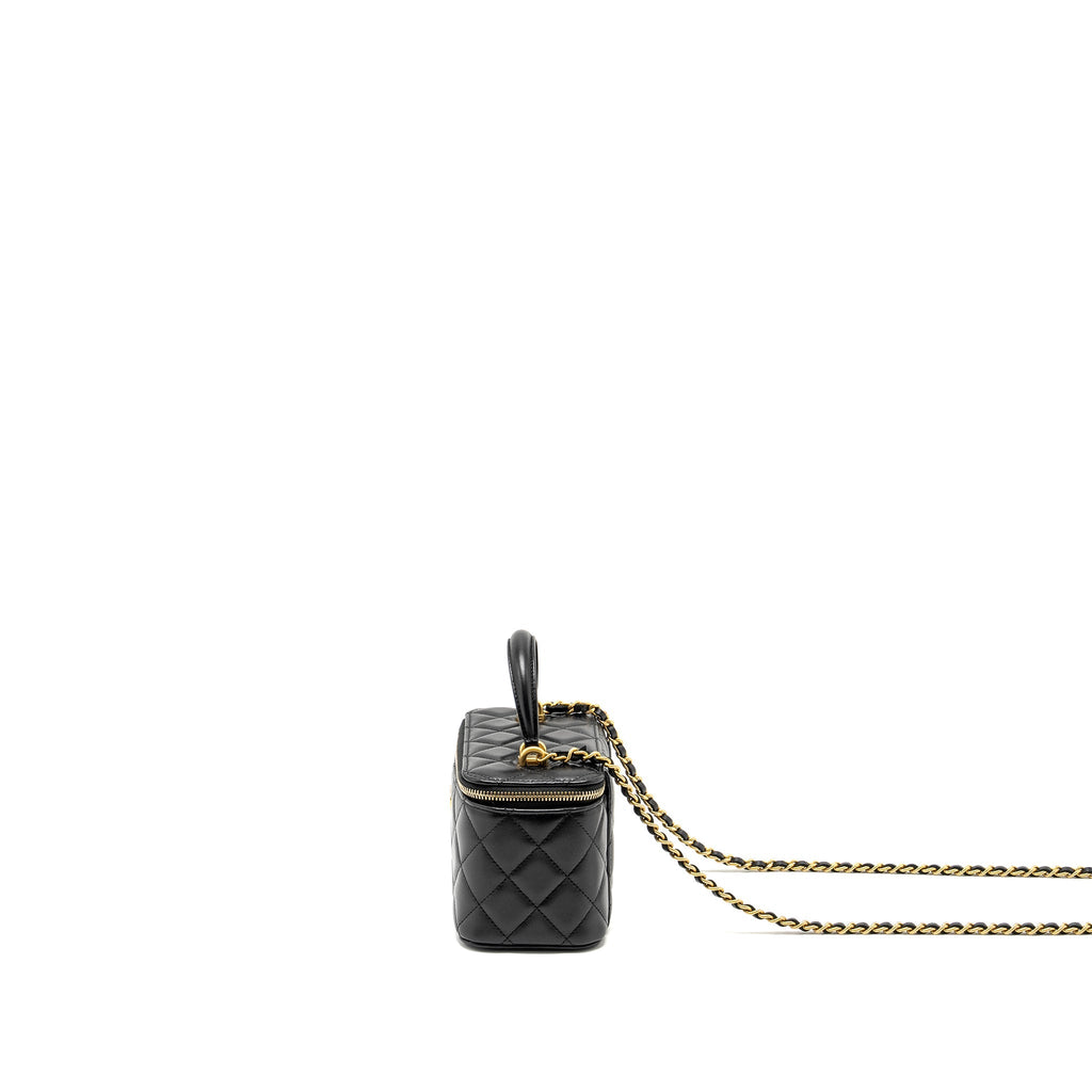 CHANEL TOP HANDLE LONG VANITY WITH CHAIN LAMBSKIN BLACK GHW