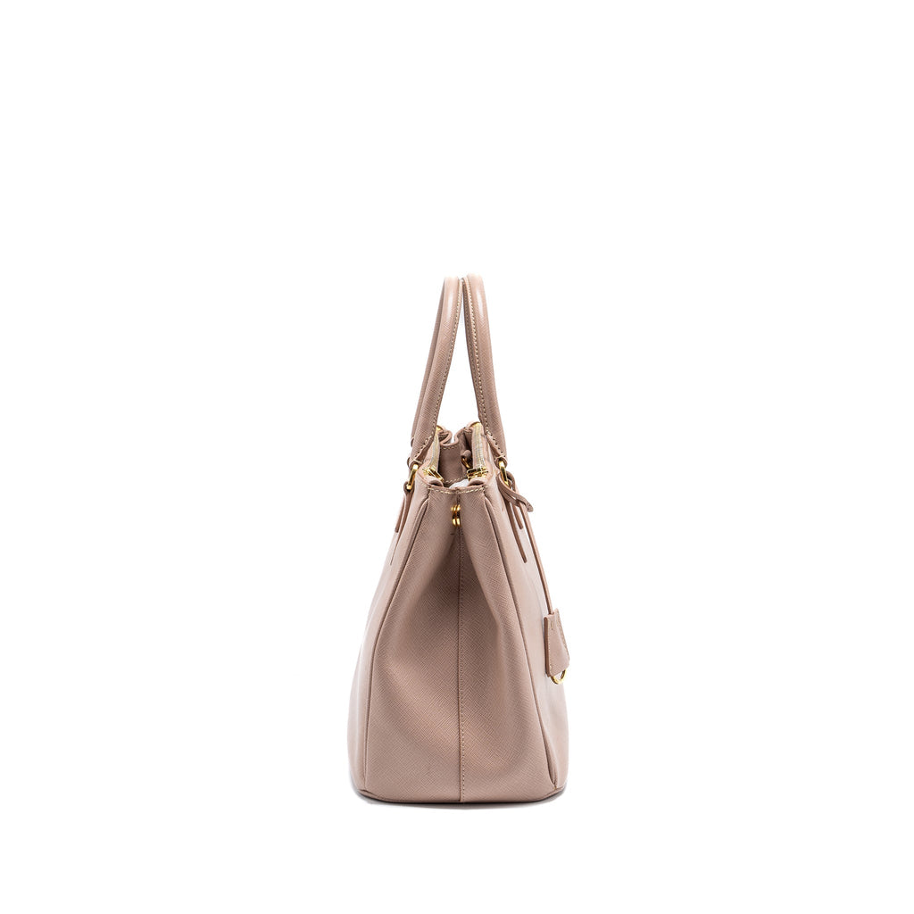 PRADA FUOCO SAFFIANO LUX LEATHER MEDIUM DOUBLE ZIP TOTE LIGHT PINK GHW