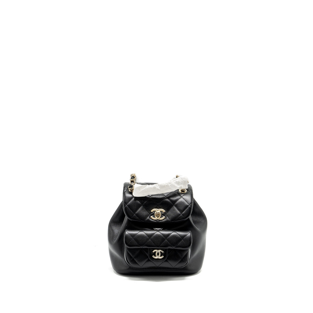CHANEL 24P MINI DUMA BACKPACK CALFSKIN BLACK LGHW (MICROCHIP)