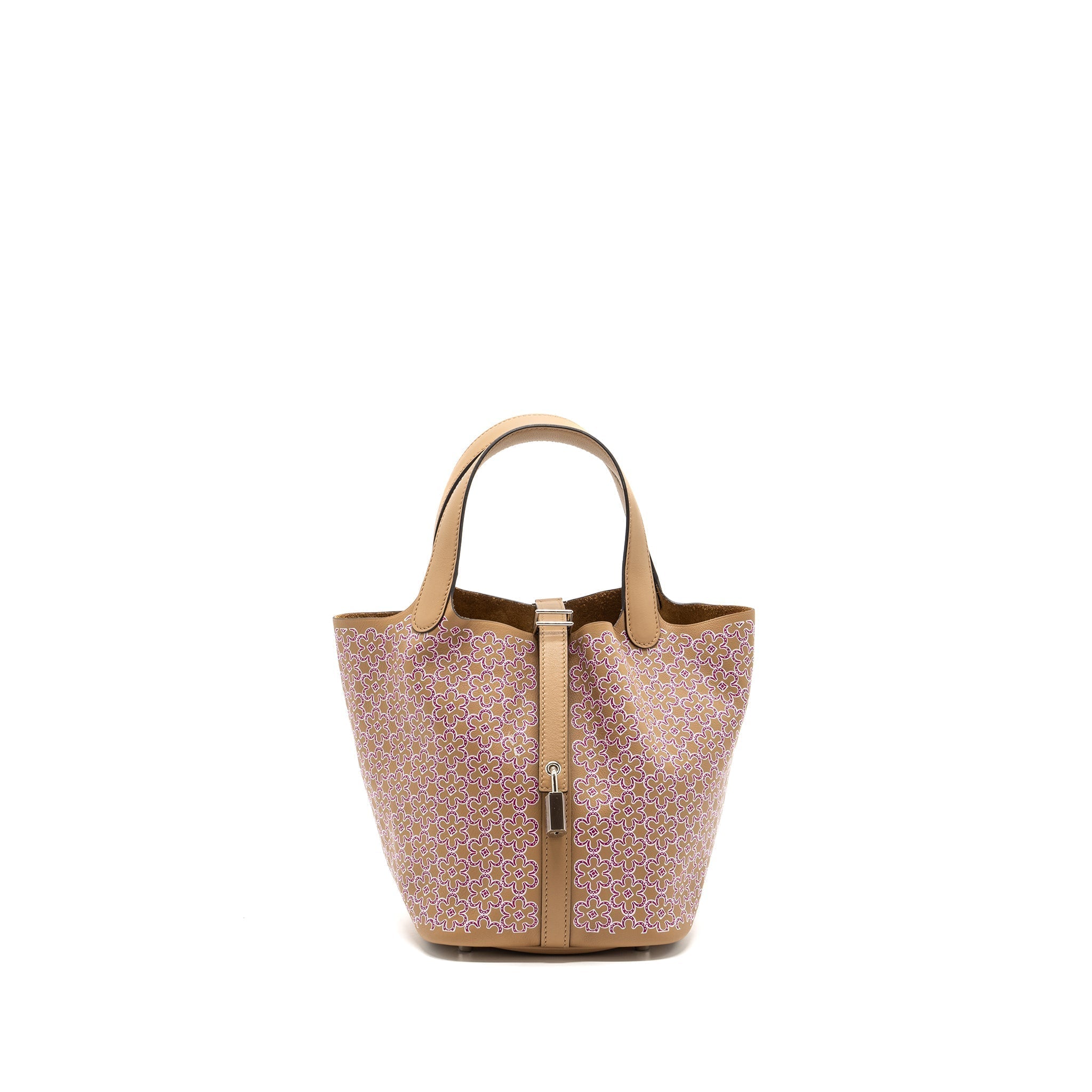 HERMES PICOTIN 18 LUCKY DAISY LOCK BAG SWIFT CHAI-ROSE-BLANC / ROSE SHW