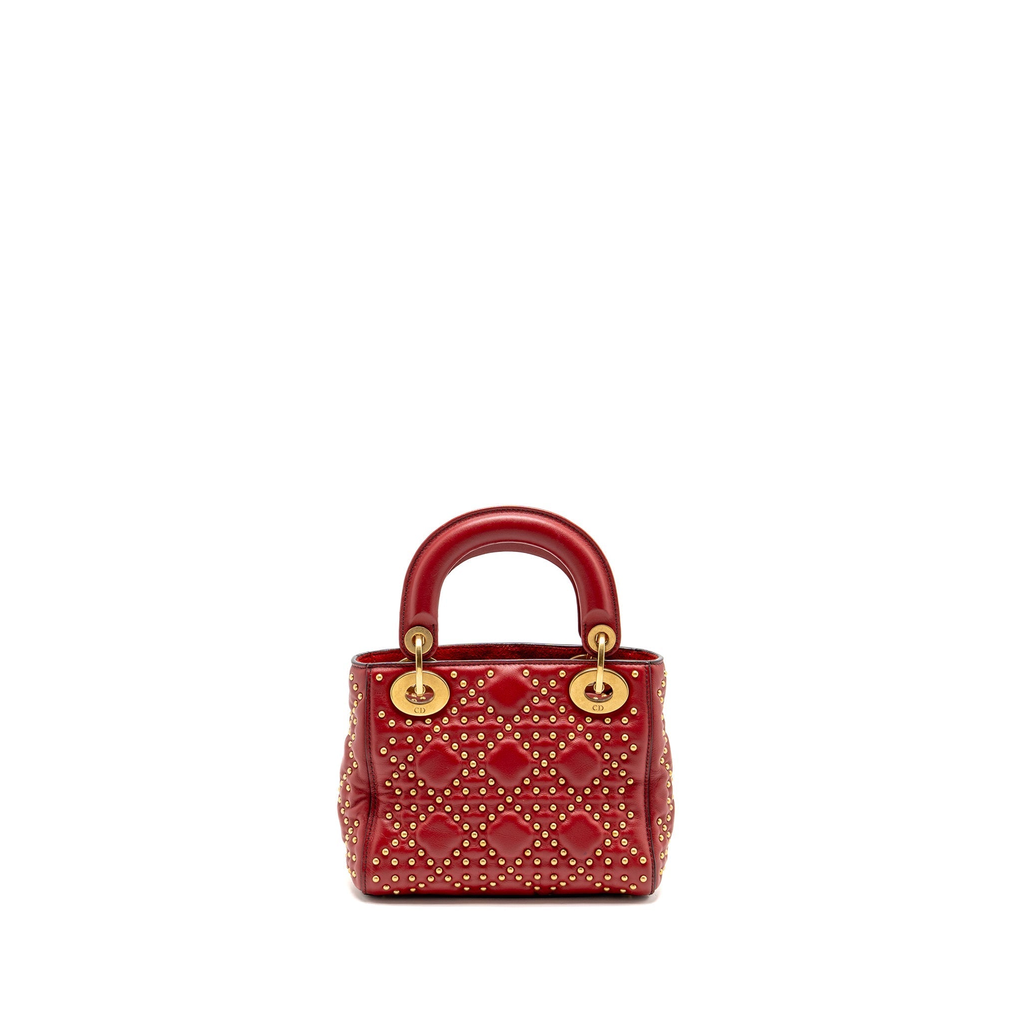 DIOR LOVE CHARM MINI LADY DIOR STUDDED LAMBSKIN RED GHW