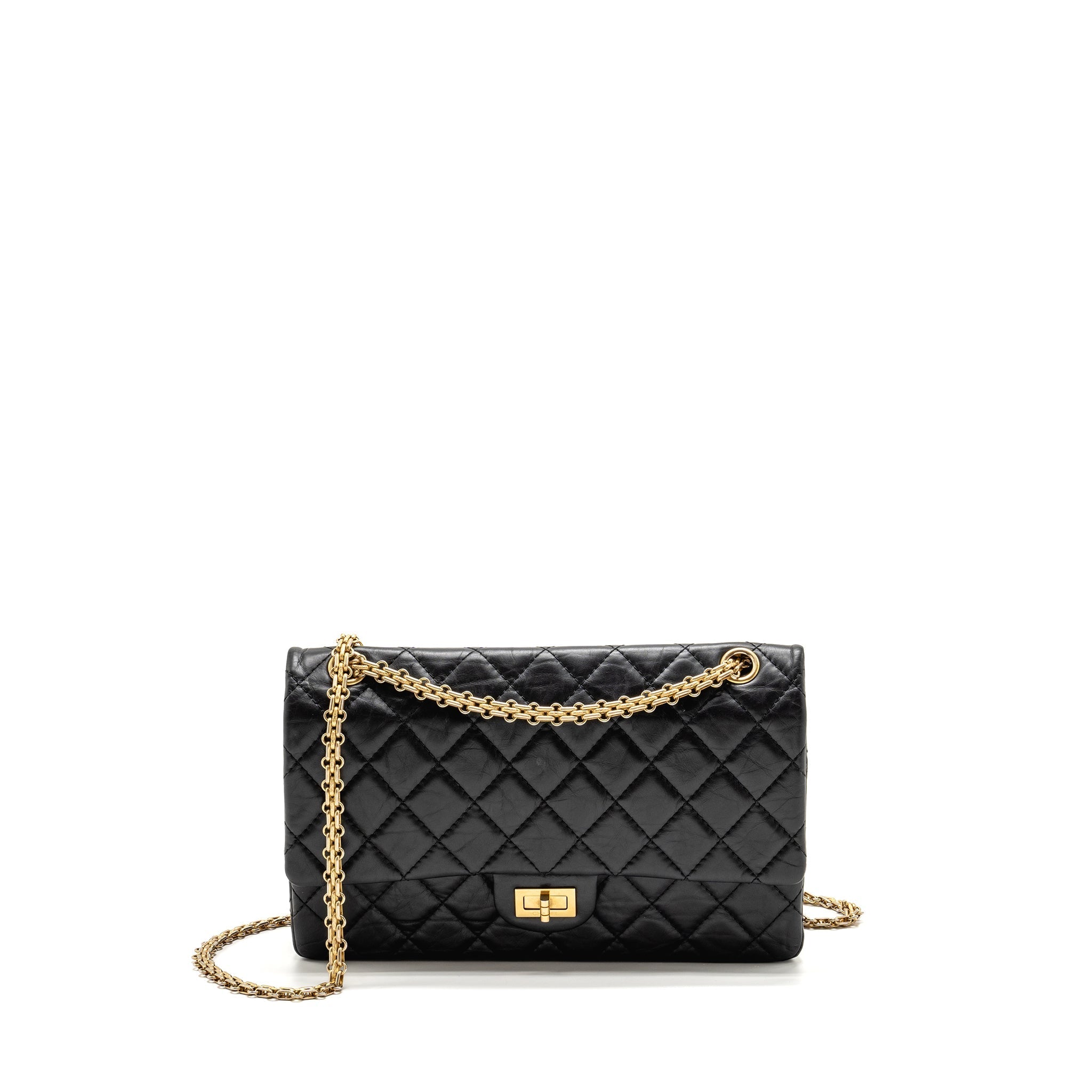 CHANEL LARGE 2.55 226 REISSUE DOUBLE FLAP BAG AGED CALFSKIN BLACK GHW