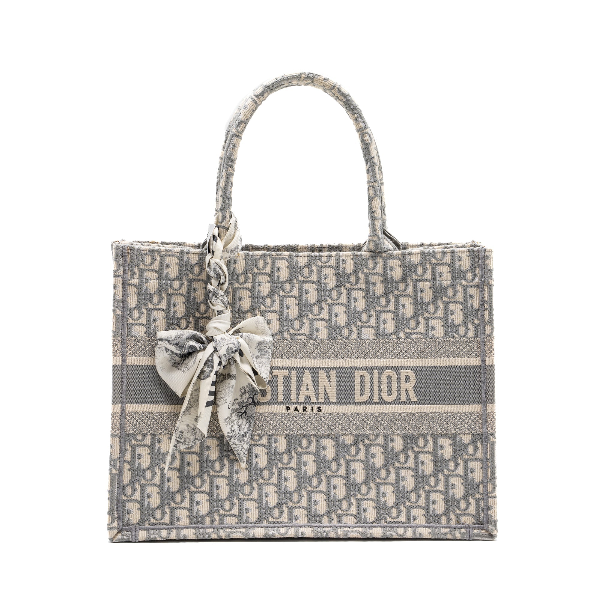 DIOR MEIDUM BOOK TOTE DIOR OBLIQUE EMBROIDERY CANVAS ECRU/GREY