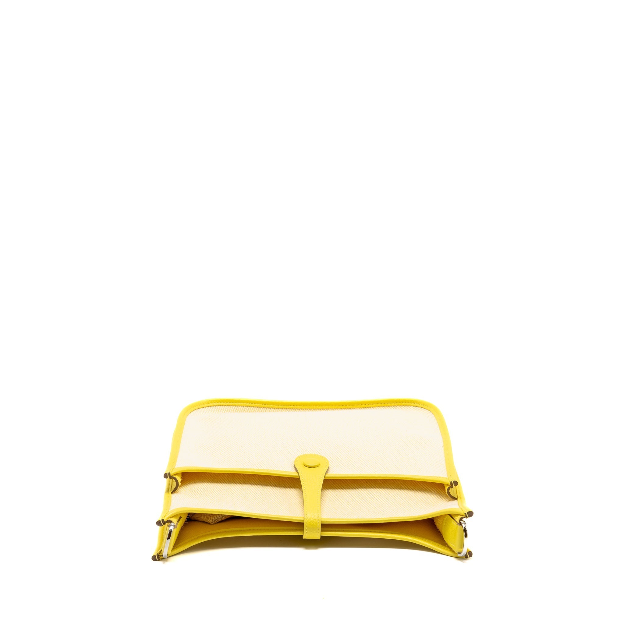 HERMES EVELYNE 29 BAG CANVAS/CLEMENCE ECRU-CITRON/LIME SHW