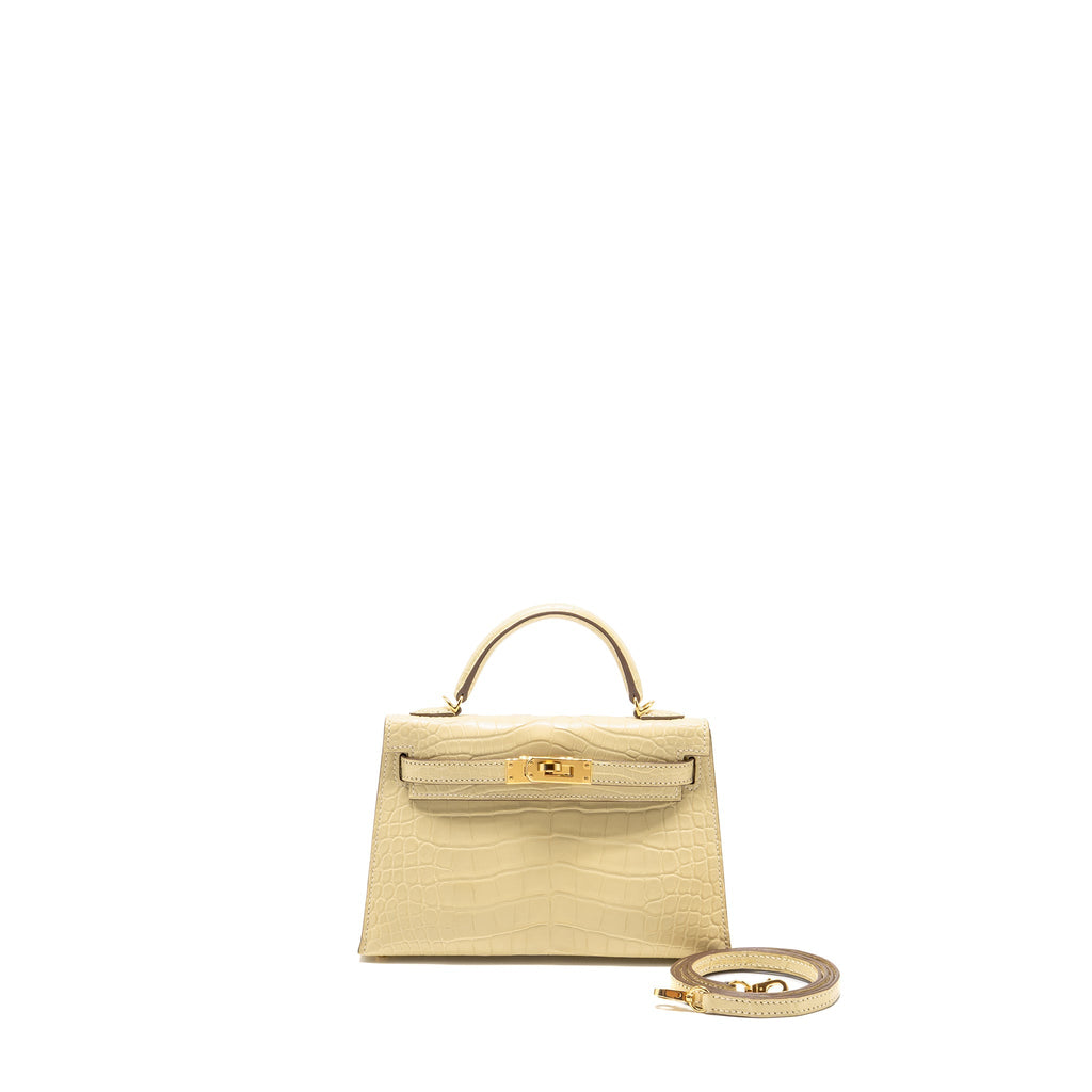 HERMES MINI KELLY II ALLIGATOR MISSISSIPPIENSIS MATT Y1 VANILLE GHW