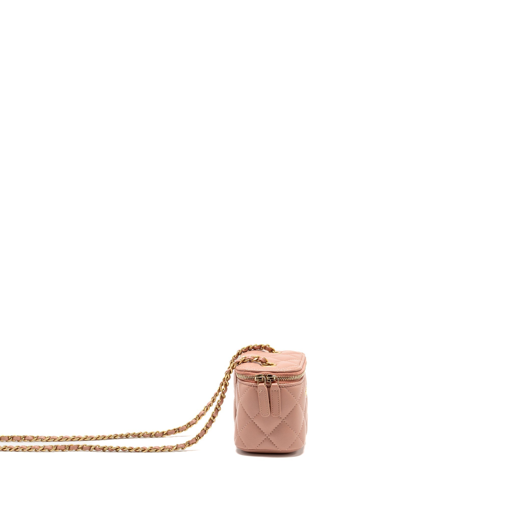 CHANEL PEARL CRUSH MINI VANITY WITH CHAIN LAMBSKIN PINK GHW