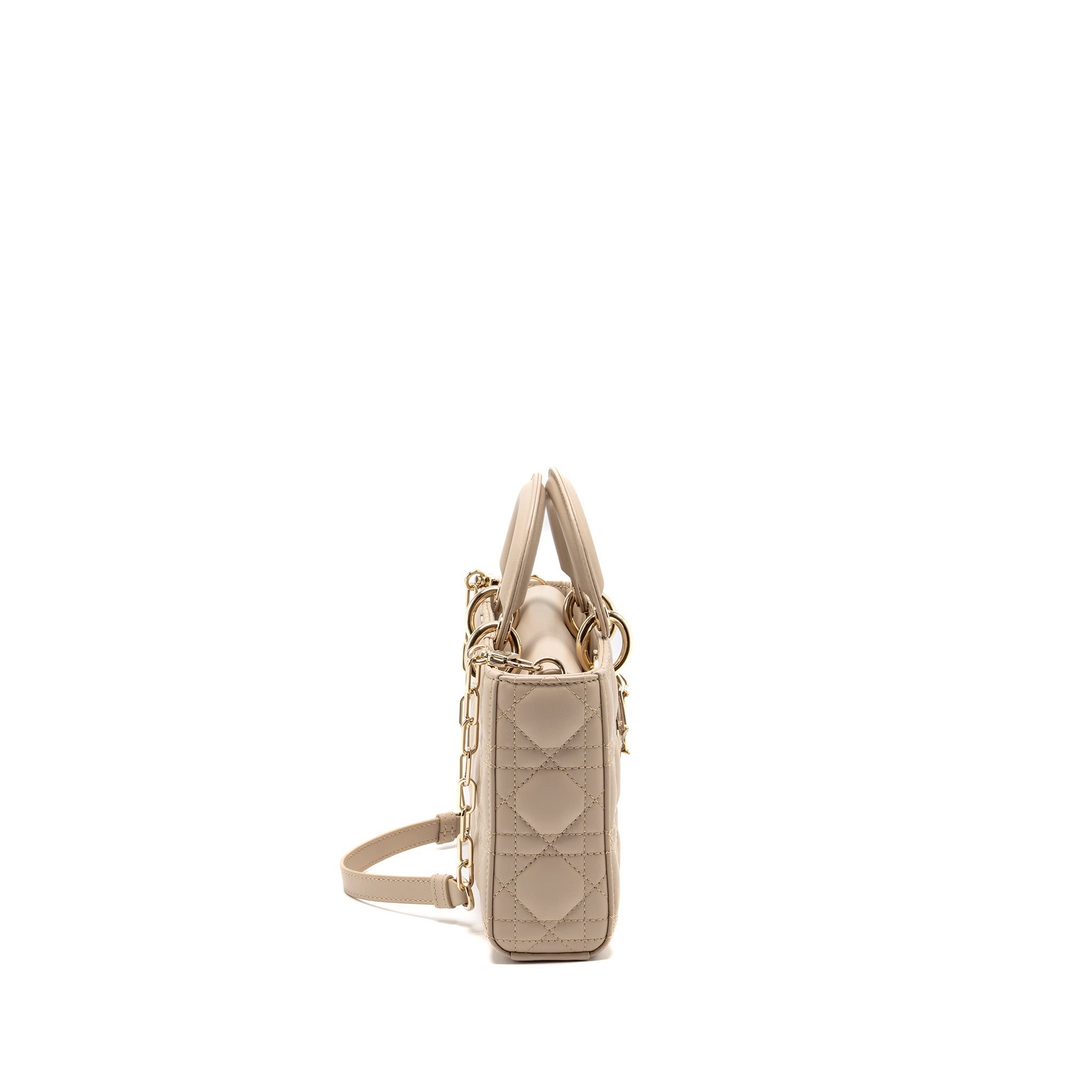 DIOR MEDIUM LADY D-JOY BAG CANNAGE LAMBSKIN POWDER BEIGE LGHW