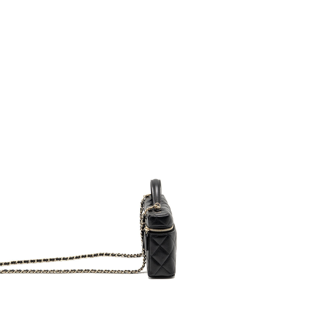 CHANEL 25P CC TOP HANDLE VANITY WITH CHAIN CAVIAR BLACK LGHW (MICROCHIP)