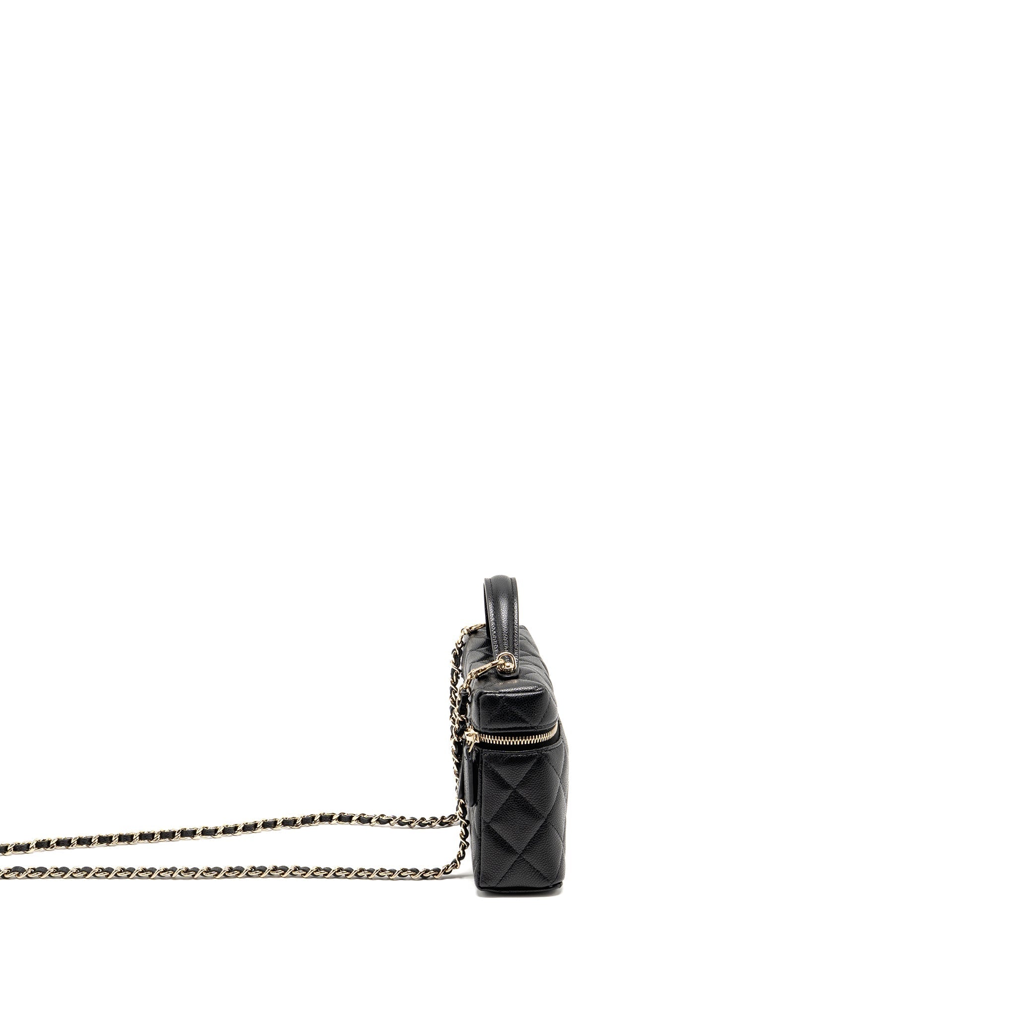 CHANEL 25P CC TOP HANDLE VANITY WITH CHAIN CAVIAR BLACK LGHW (MICROCHIP)