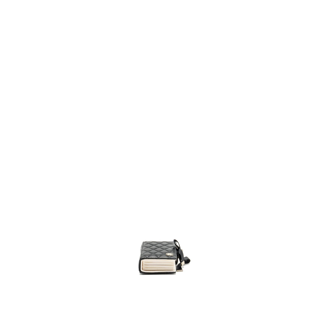 CHANEL MINI BOOK CARD HOLDER WITH CHAIN LAMBSKIN BLACK LGHW (MICROCHIP)