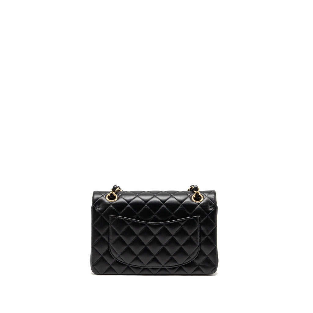 CHANEL SMALL CLASSIC DOUBLE FLAP BAG LAMBSKIN BLACK LGHW (MICROCHIP)
