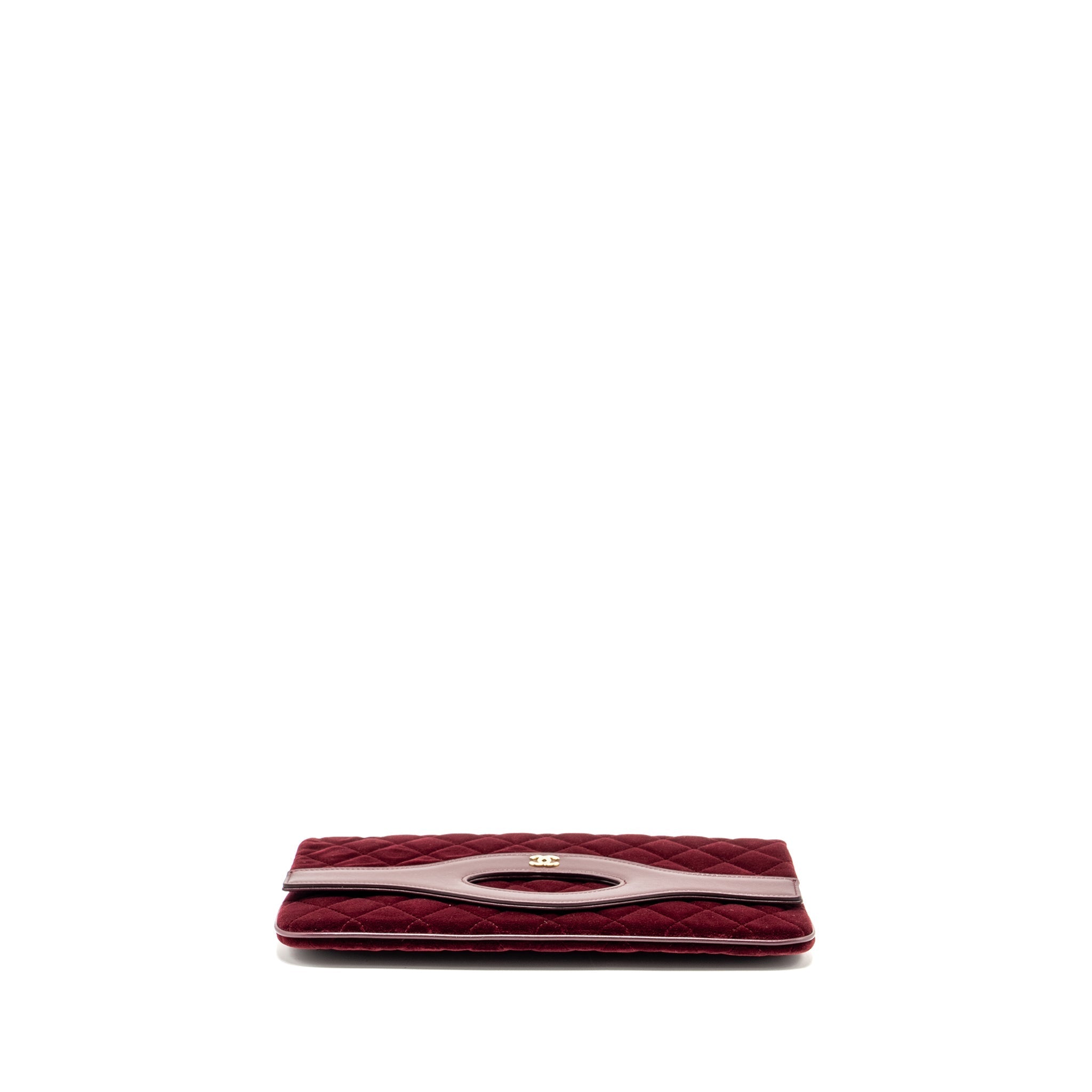 CHANEL FOLDING CLUTCH BAG VELVET/LAMBSKIN BURGUNDY LGHW
