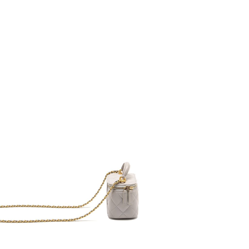 CHANEL TOP HANDLE MINI VANITY CASE LAMBSKIN LIGHT GREY GHW