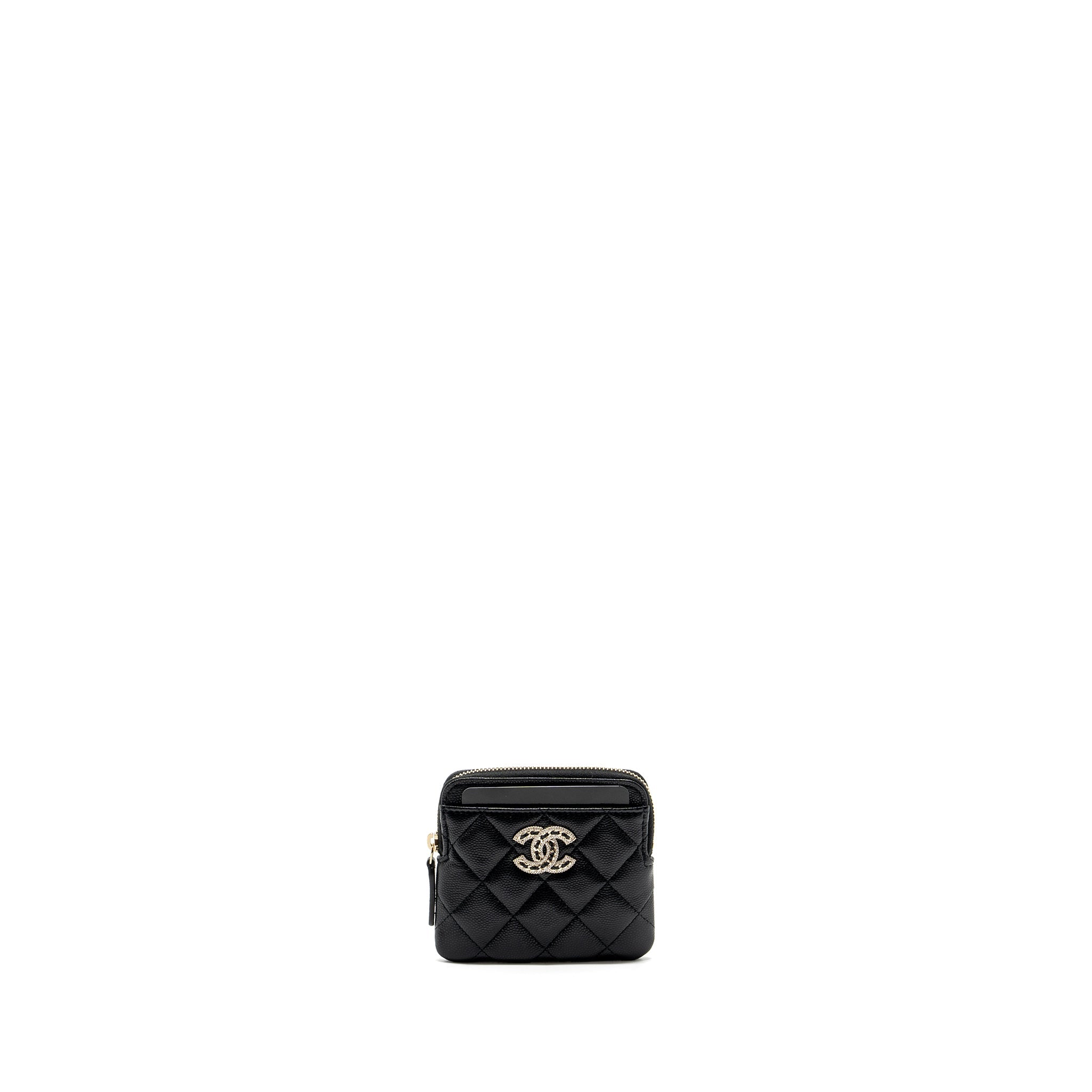 CHANEL DETAILED CC LOGO ZIPPER SMALL WALLET CAVIAR BLACK LGHW