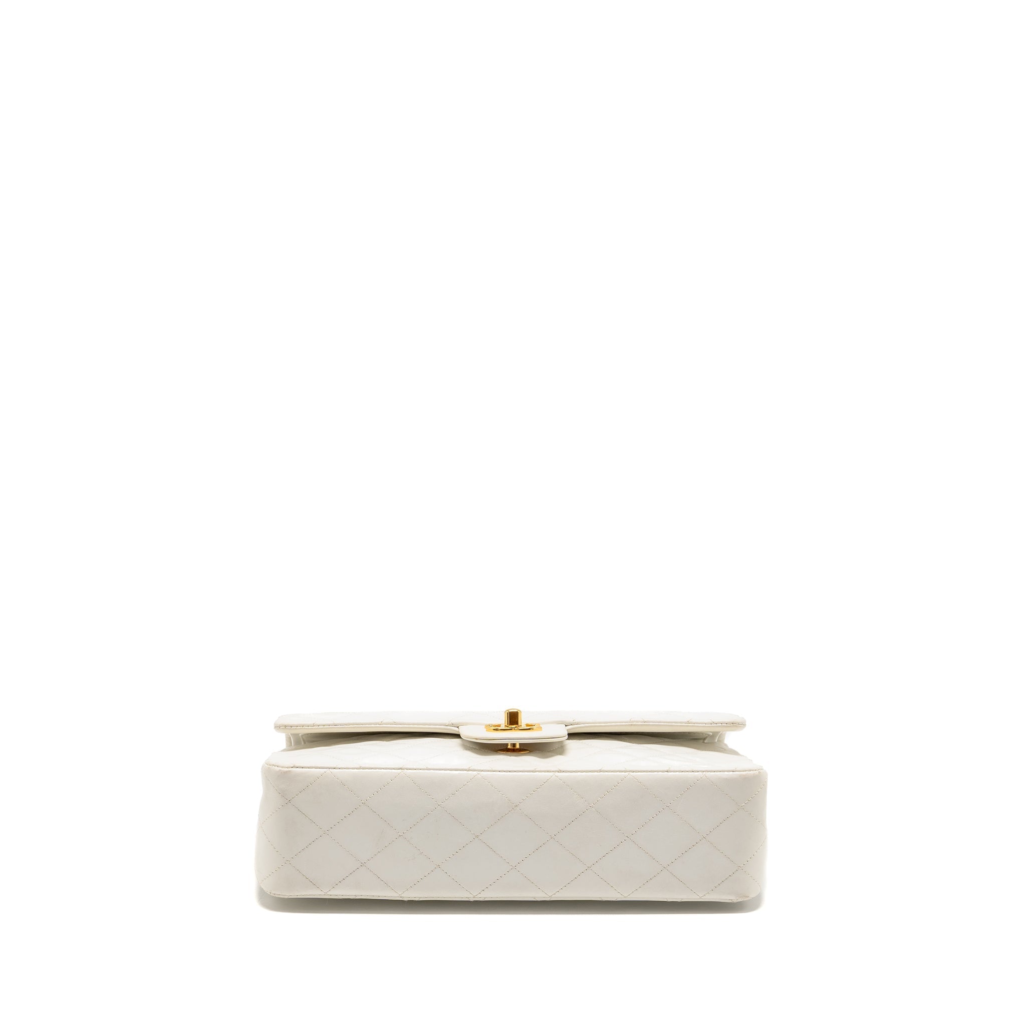 CHANEL VINTAGE MEDIUM CLASSIC DOUBLE FLAP BAG WHITE LAMBSKIN GHW