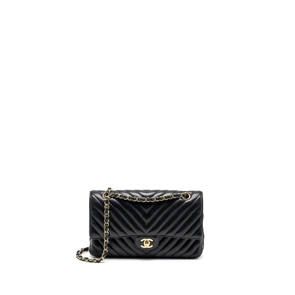 CHANEL MEDIUM CLASSIC DOUBLE FLAP BAG CHEVRON LAMBSKIN BLACK LGHW