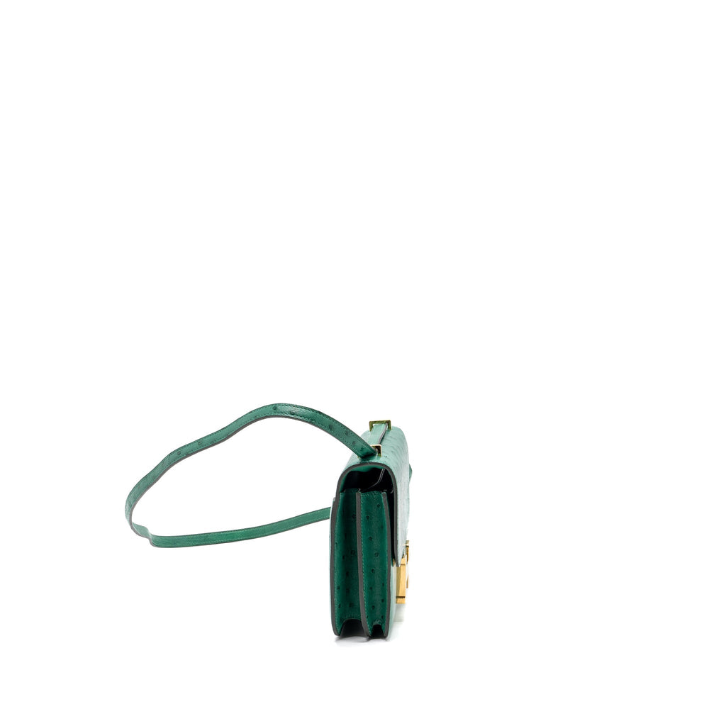 HERMES MINI CONSTANCE OSTRICH VERT VERTIGO GHW