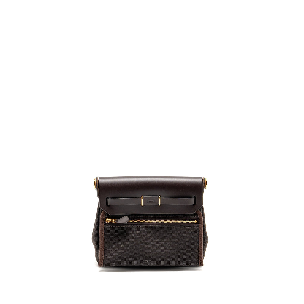 HERMES HERBAG MINI CANVAS/HUNTER LEATHER EBENE GHW