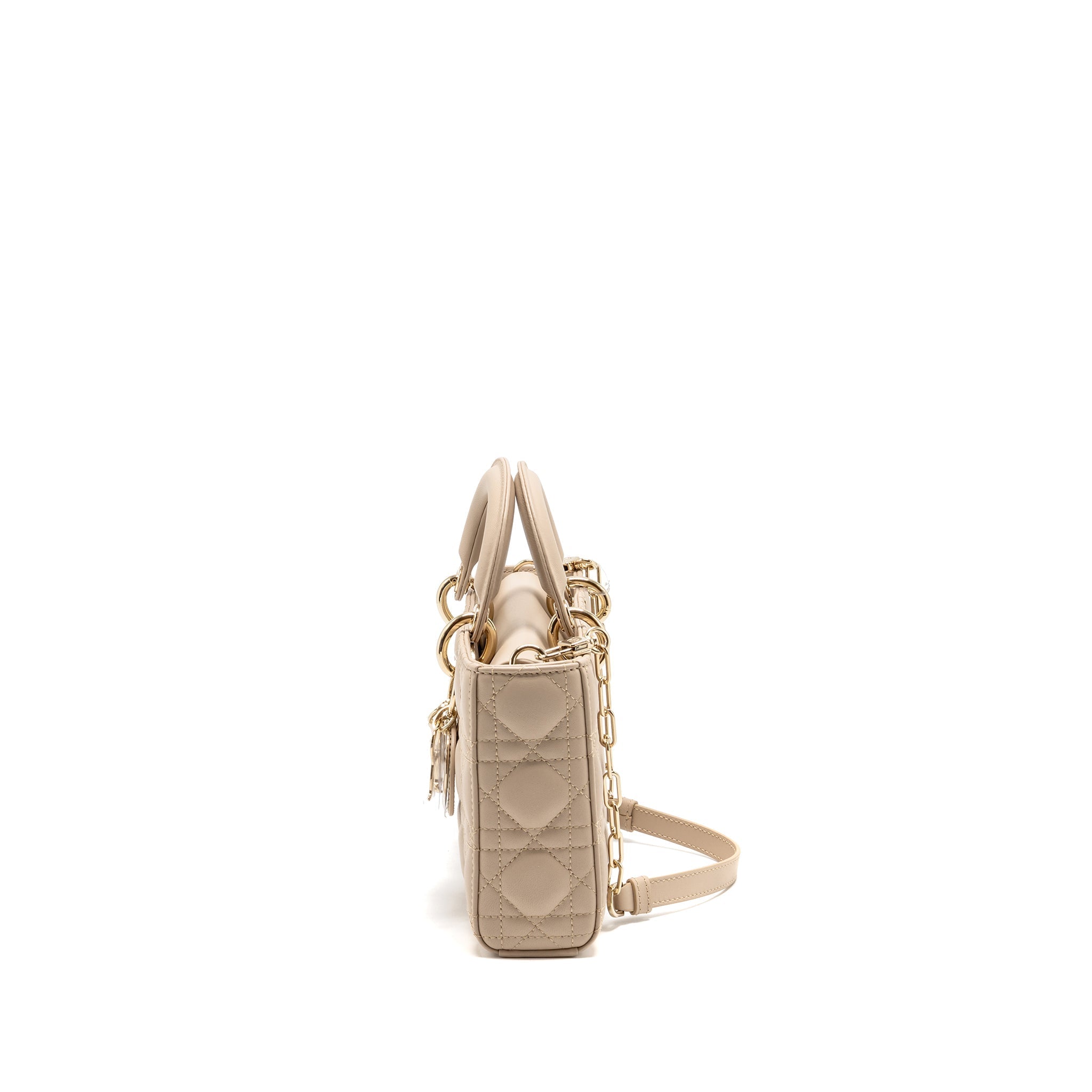 DIOR MEDIUM LADY D-JOY BAG CANNAGE LAMBSKIN POWDER BEIGE LGHW